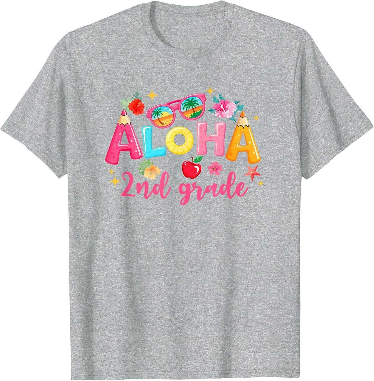 Aloha 2Nd Grade Summer Vacation Beach Teacher School Student T-Shirt - Heather Grey