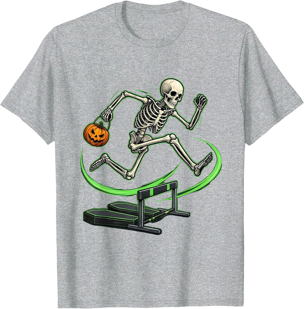Men's Skeleton Runner Halloween 5K Fun Run Matching Costume T-Shirt - Heather Grey