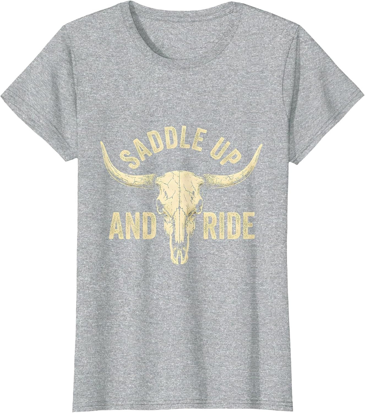 Saddle Up and Ride Western Cowboy Design T-Shirt - Heather Grey