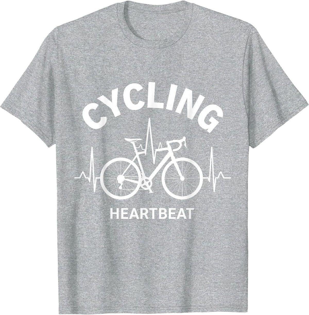 Men's Cycling Heartbeat Monochromatic Bicycle Pulse Line T-Shirt - Heather Grey