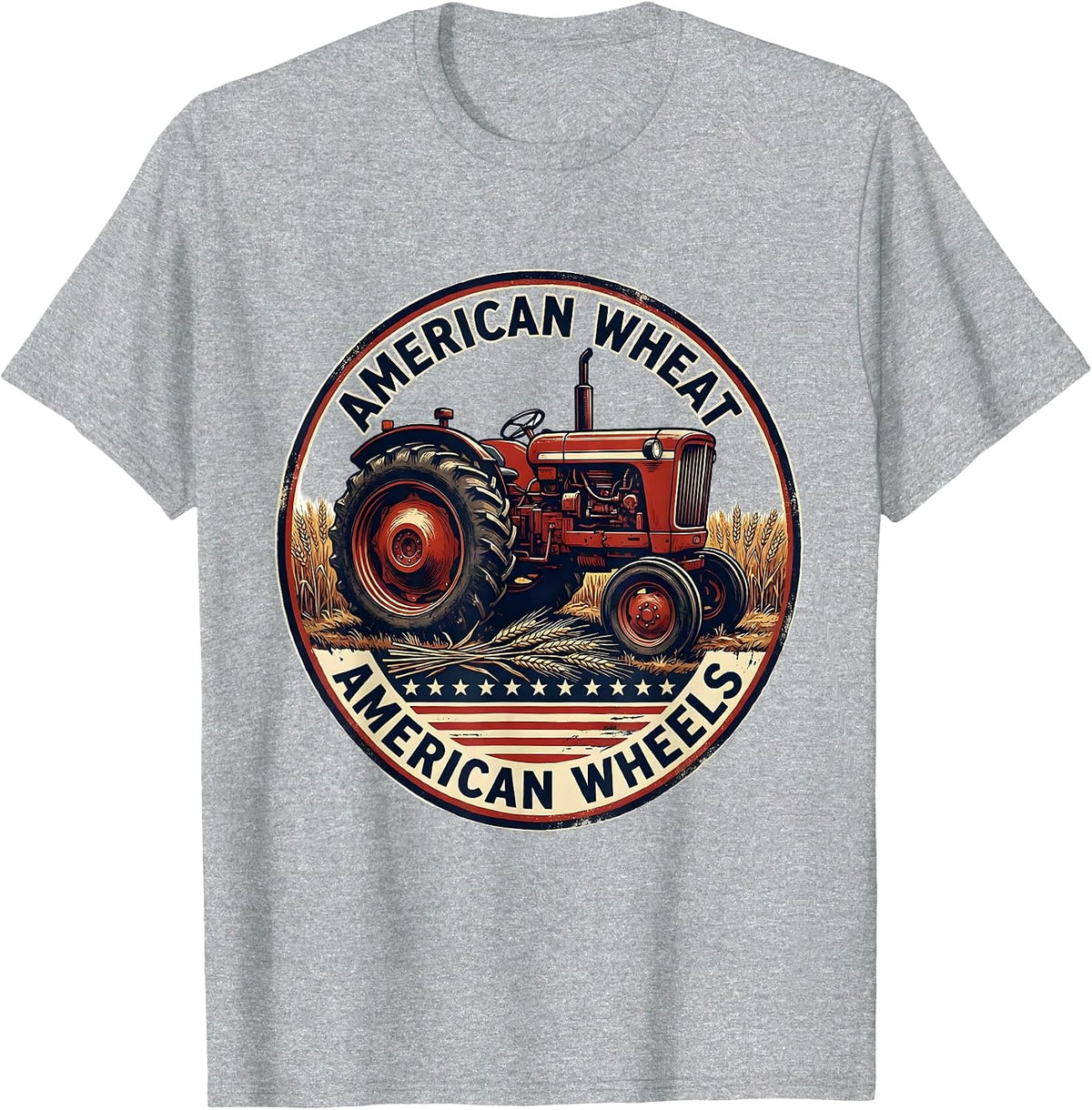 Men's American Wheat American Wheels Patriotic Farmer Tractor T-Shirt - Heather Grey