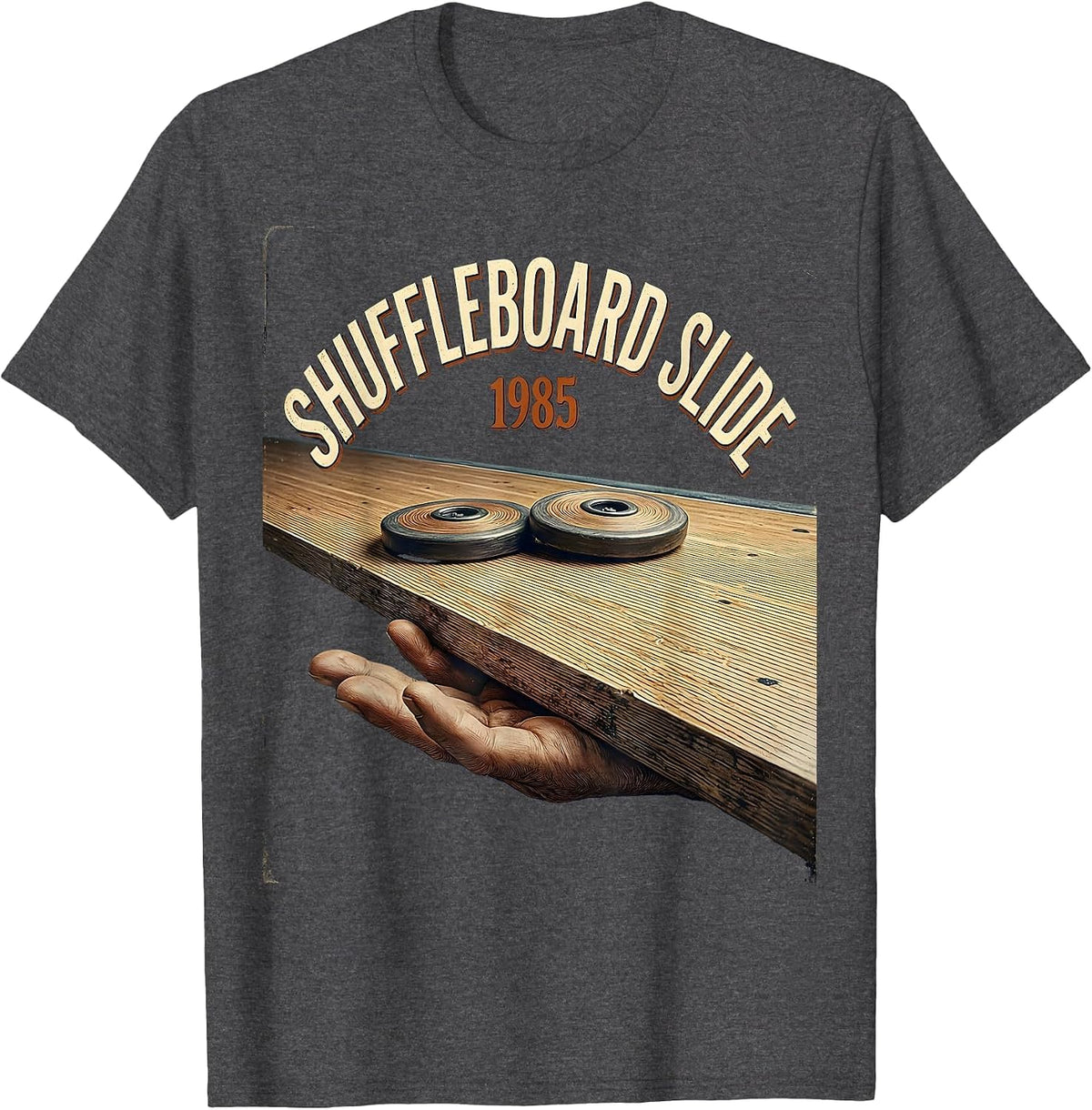 Men's Shuffleboard Slide, 1985 Vintage Retro Funny Shuffleboard T-Shirt - Dark Heather Grey
