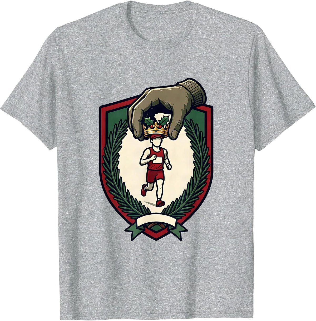 Men's Runner Crown Christmas Fun Run Squad Humor T-Shirt - Heather Grey
