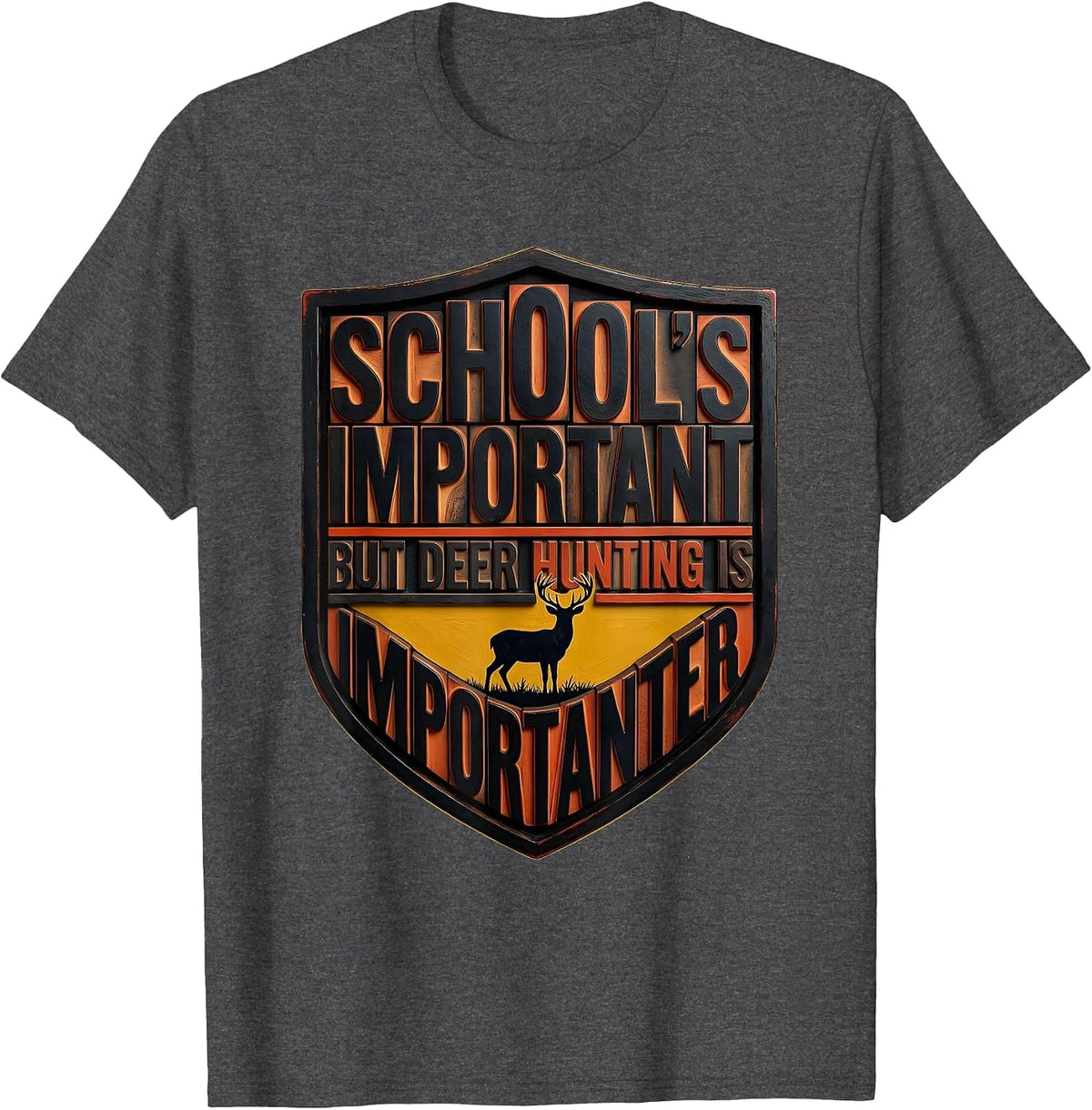 Men's School's Important But Deer Hunting Is Importanter Youth T-Shirt - Dark Heather Grey