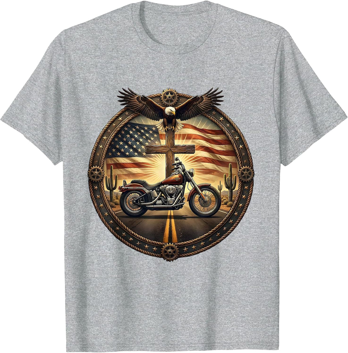 Men's Vintage Motorcycle Desert Road USA Graphic T-Shirt - Heather Grey
