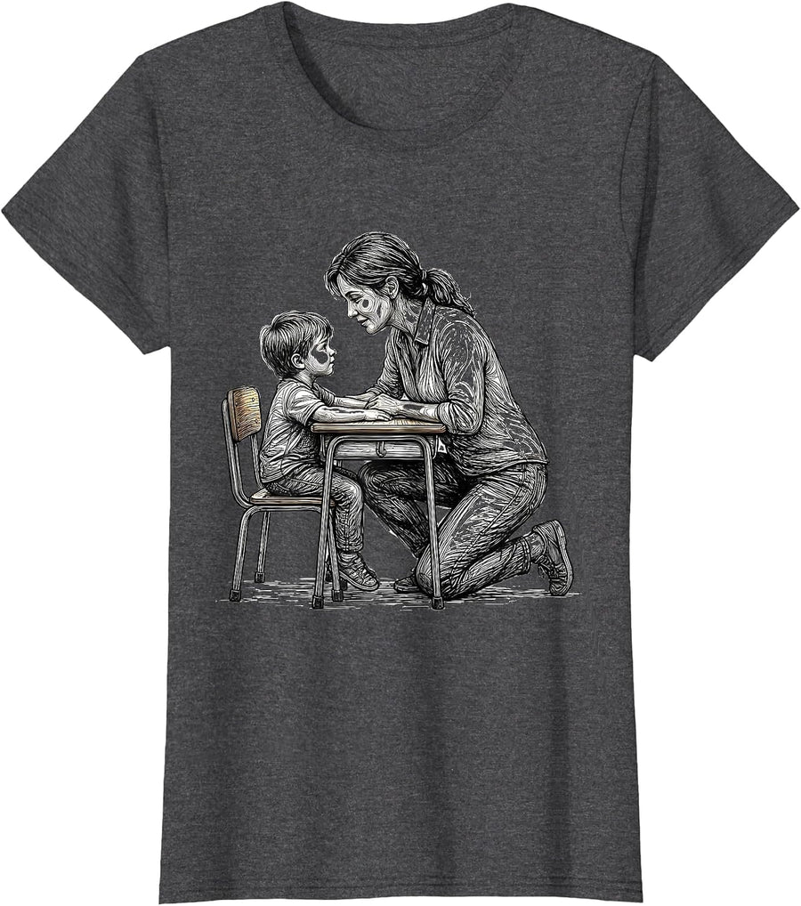 Women's Paraprofessional Teacher's Aide Student Desk Graphic T-Shirt - Dark Heather Grey
