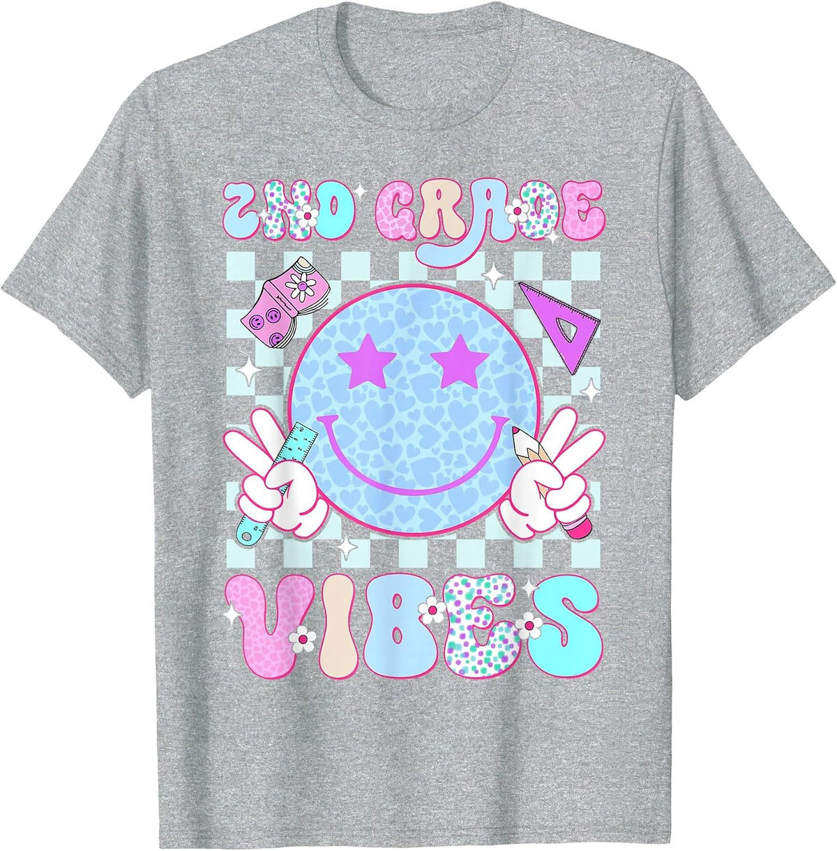 2nd Second Grade Vibes Smile Face Back to School Girl T-Shirt - Heather Grey