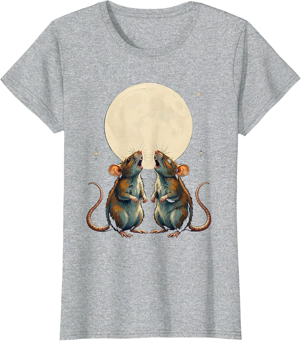 Two Rats Howling At The Moon Funny Pet Lover Humor T-Shirt - Heather Grey