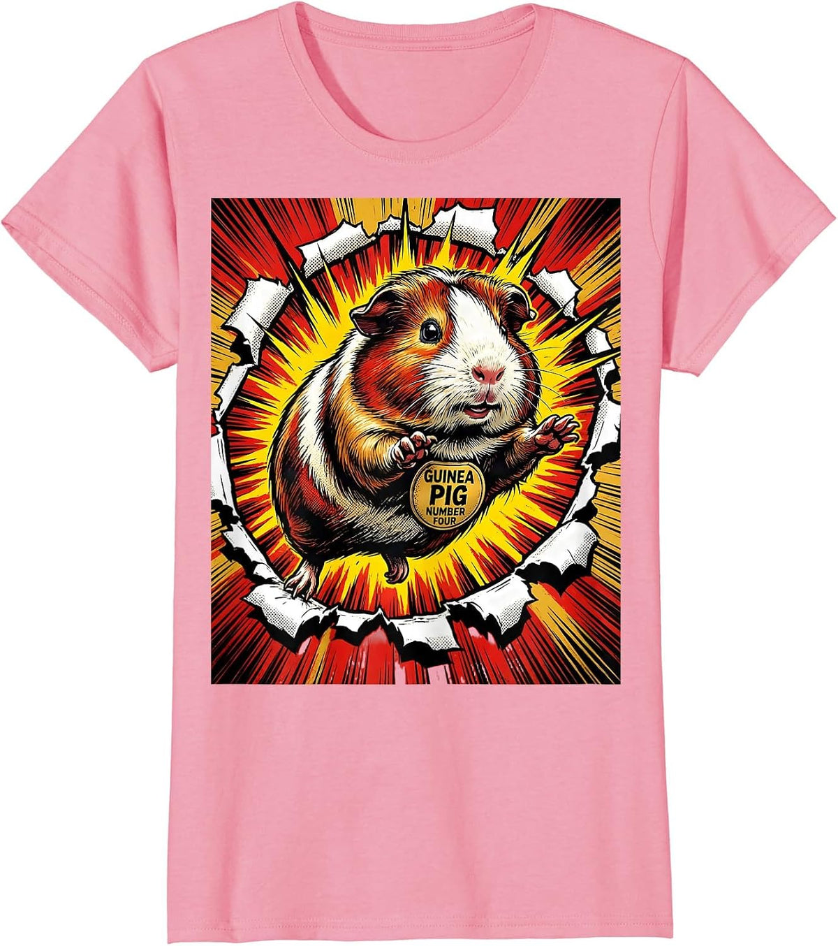 Women's Guinea Pig Number Four Comic Book Pig Lover Novelty Humor T-Shirt - Pink