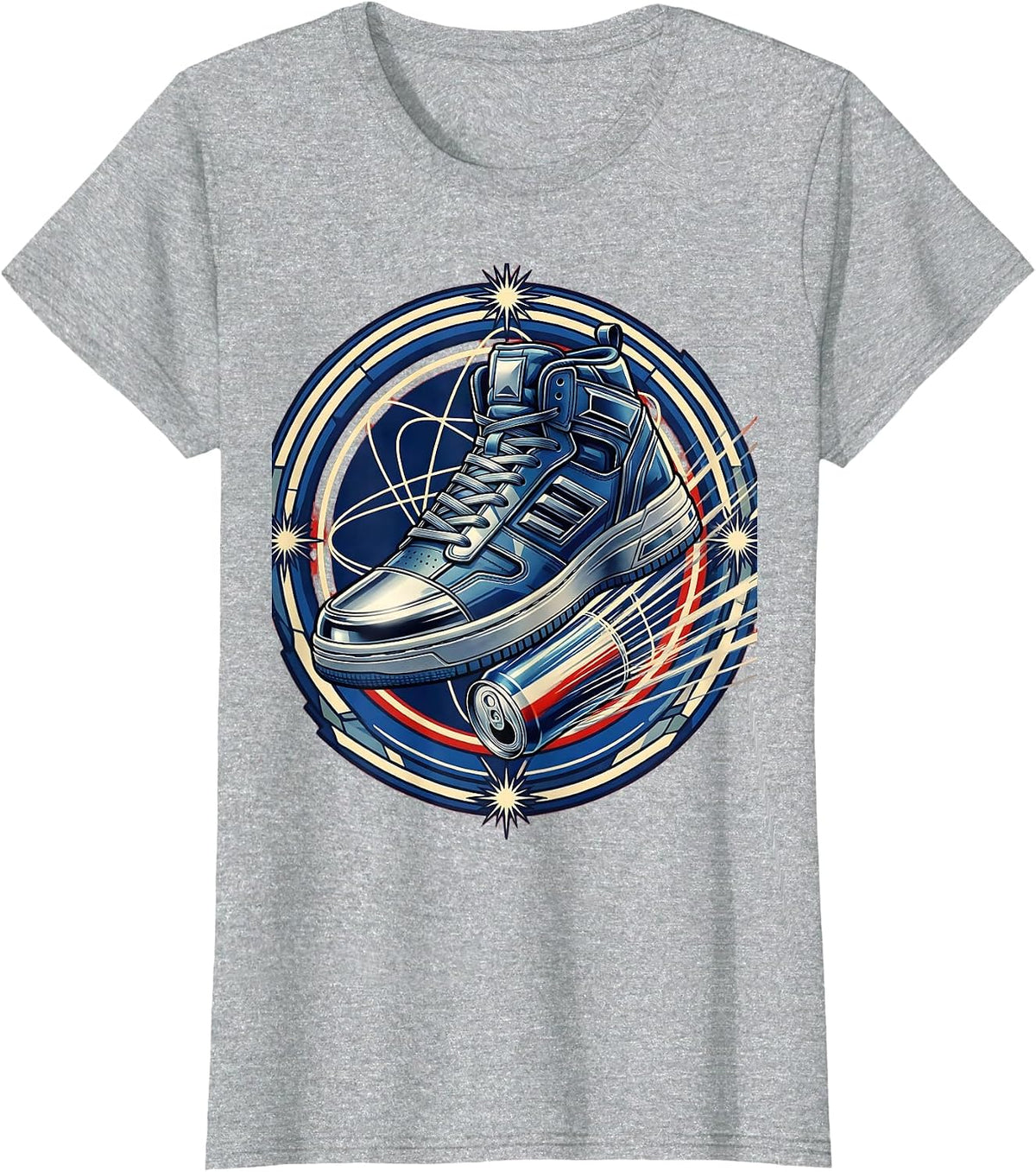Retro 80s Street Style Ripped Jeans High-Tops T-Shirt - Heather Grey
