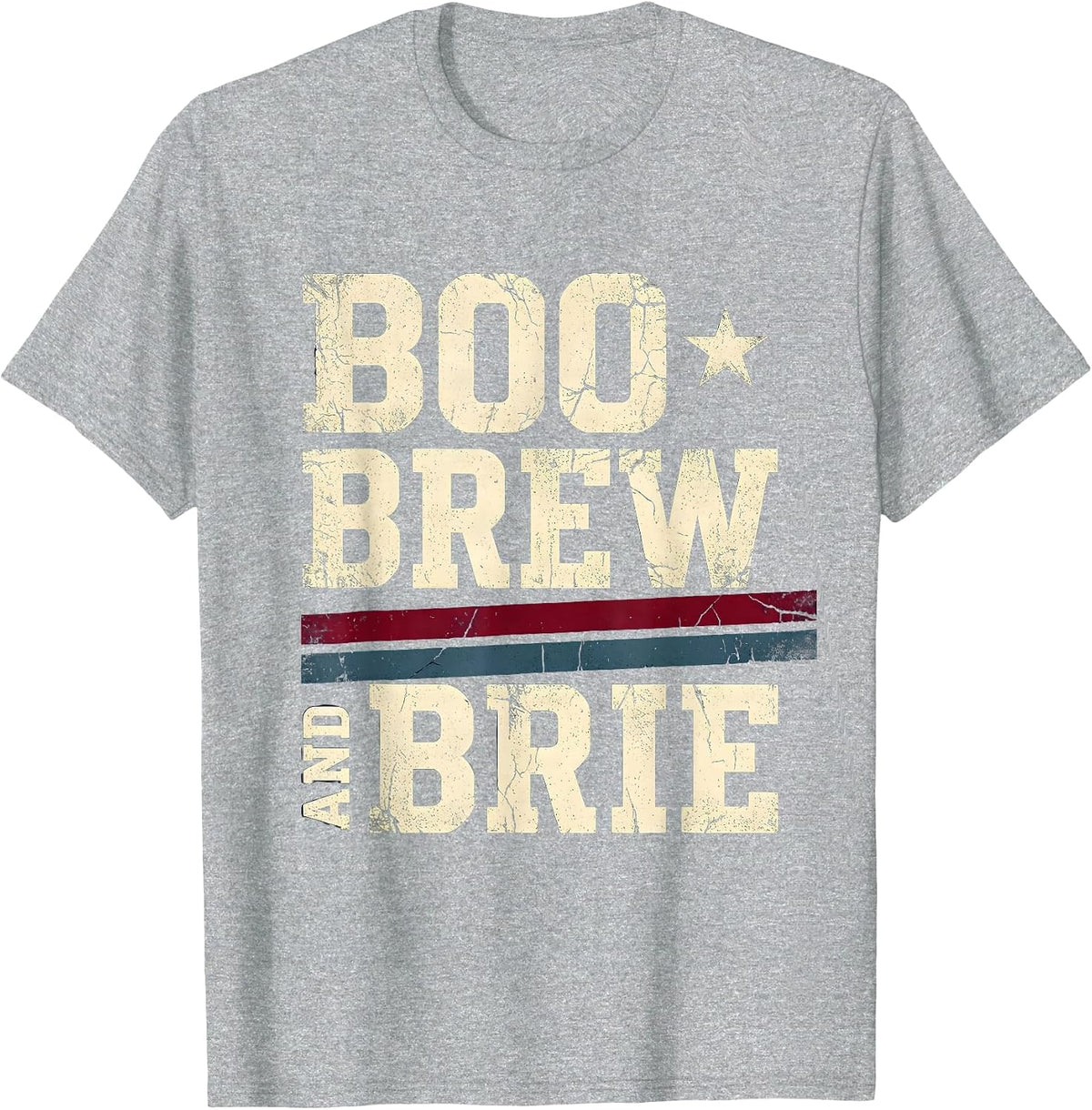 Men's Boo Brew and Brie Halloween Wine Cheese Design T-Shirt - Heather Grey