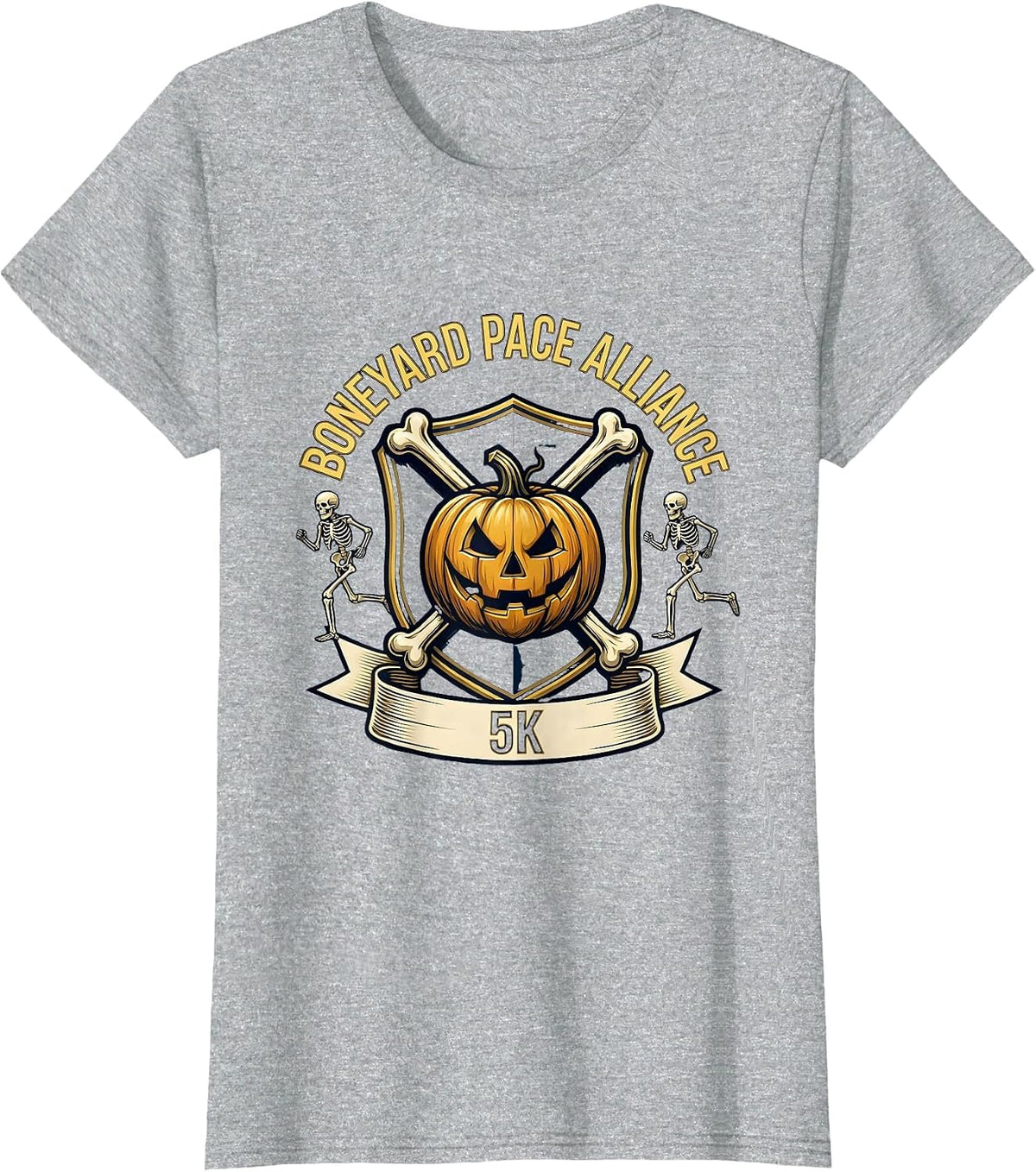 Women's Boneyard Pace Alliance 5K Funny Skeleton Halloween Runner T-Shirt - Heather Grey