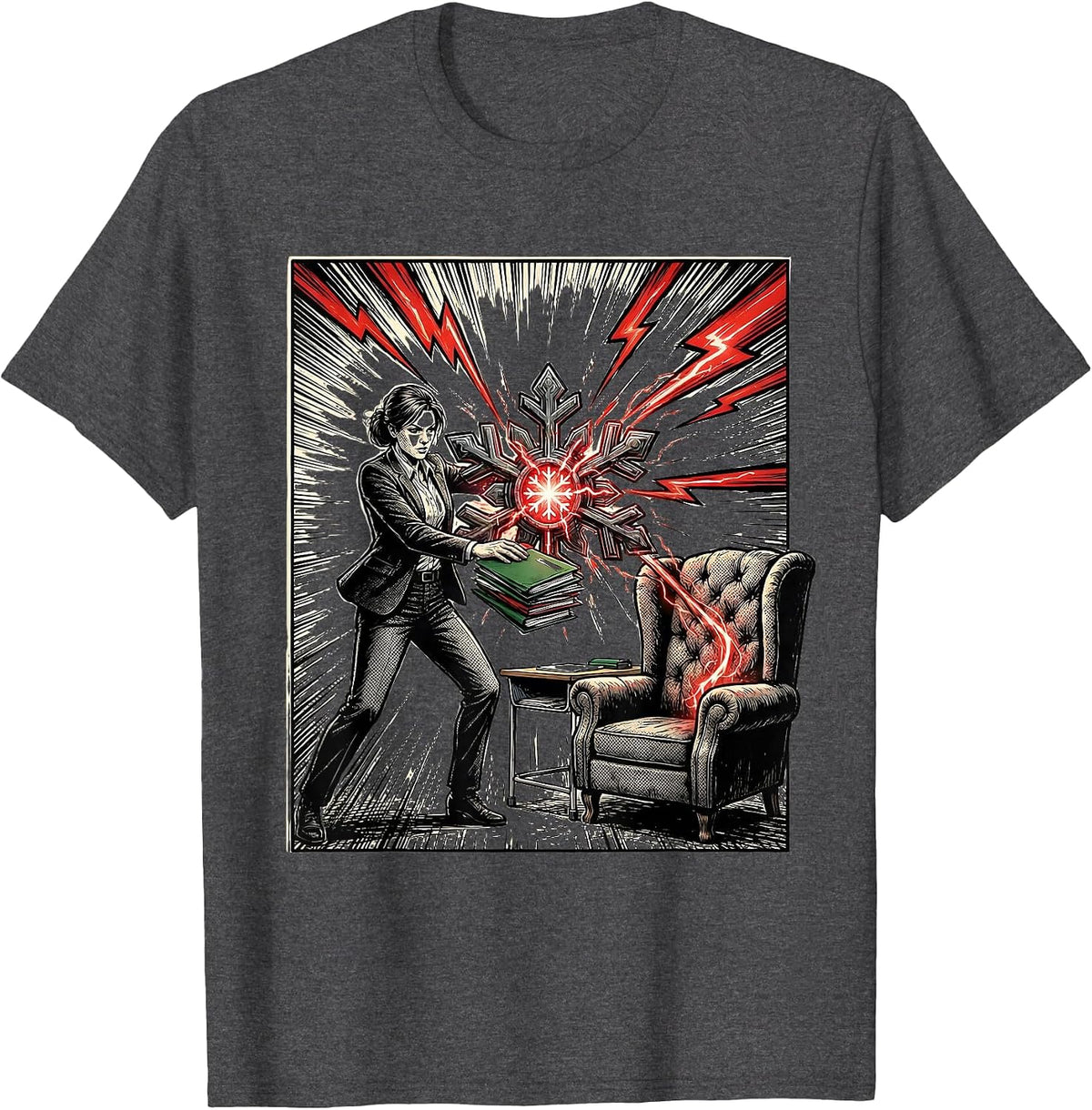 Teacher Winter Break Earned Rest Comic Book Humor T-Shirt - Dark Heather Grey