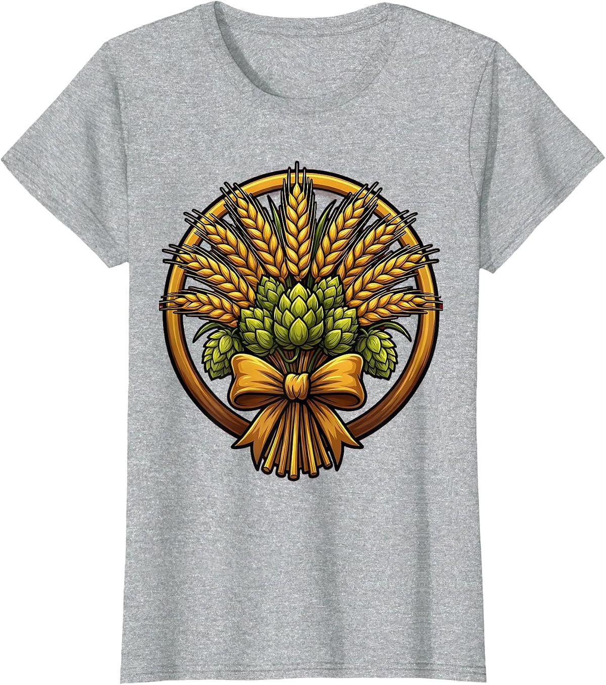Women's Wheat Sheaf and Hops Prost Harvest Illustration T-Shirt - Heather Grey