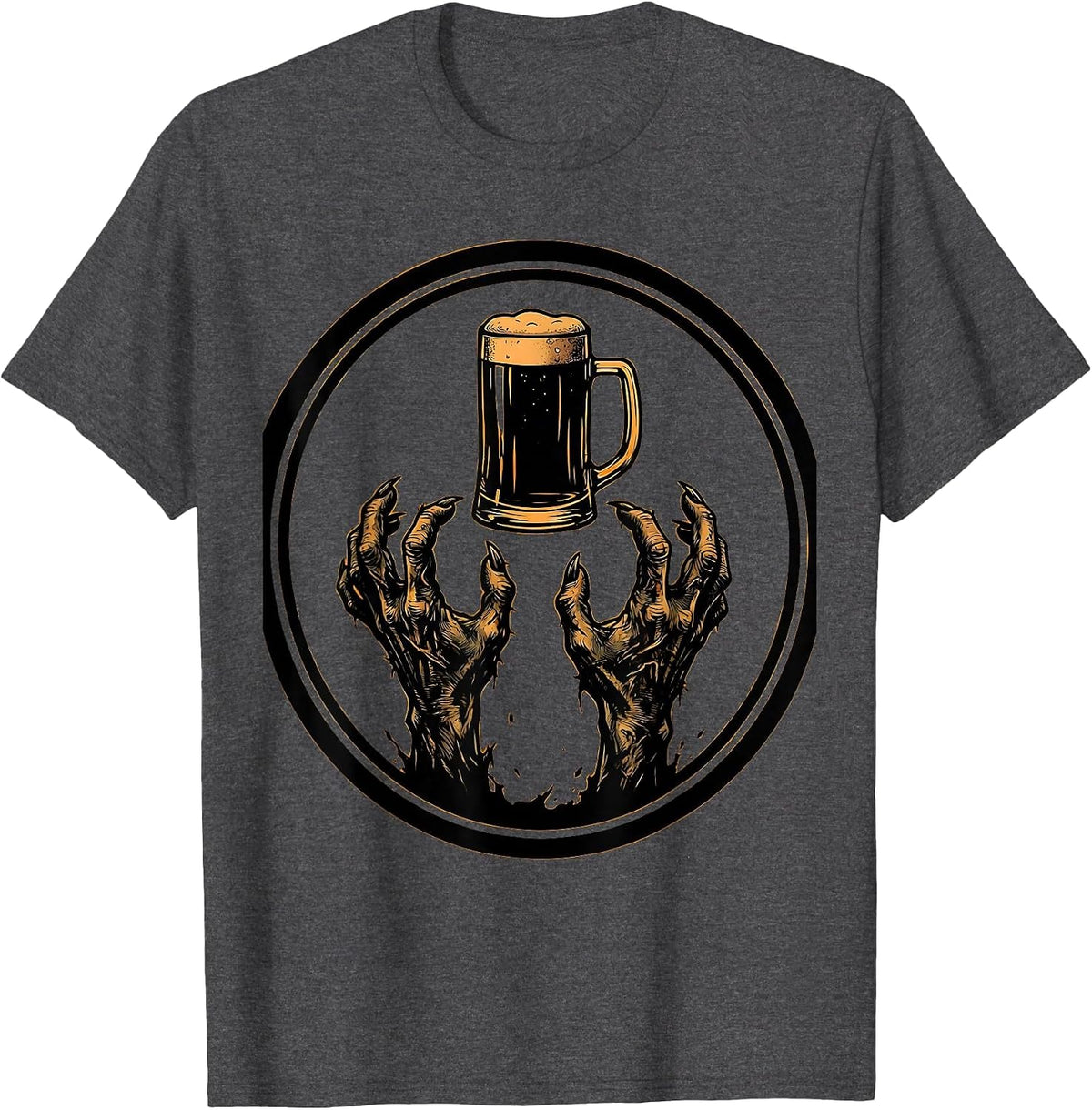 Zombie Hands Reaching for a Cold Beer Graphic T-Shirt - Dark Heather Grey
