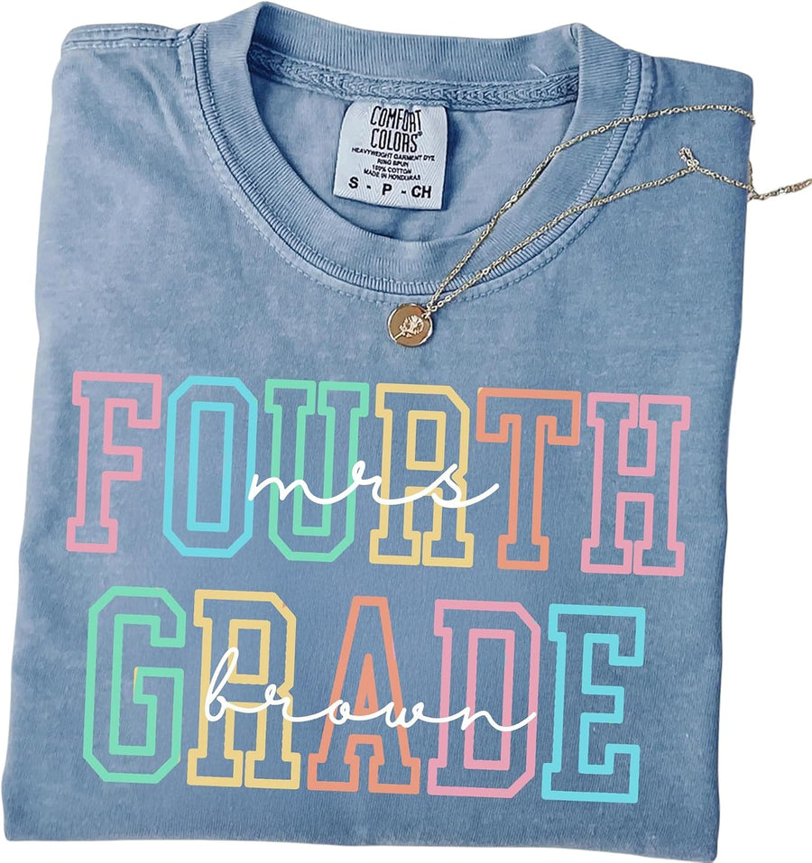 Personalized Grade Level Teacher Shirt, Custom School Grade Tee, Back to School Teacher Appreciation Gift - Fourth Grade