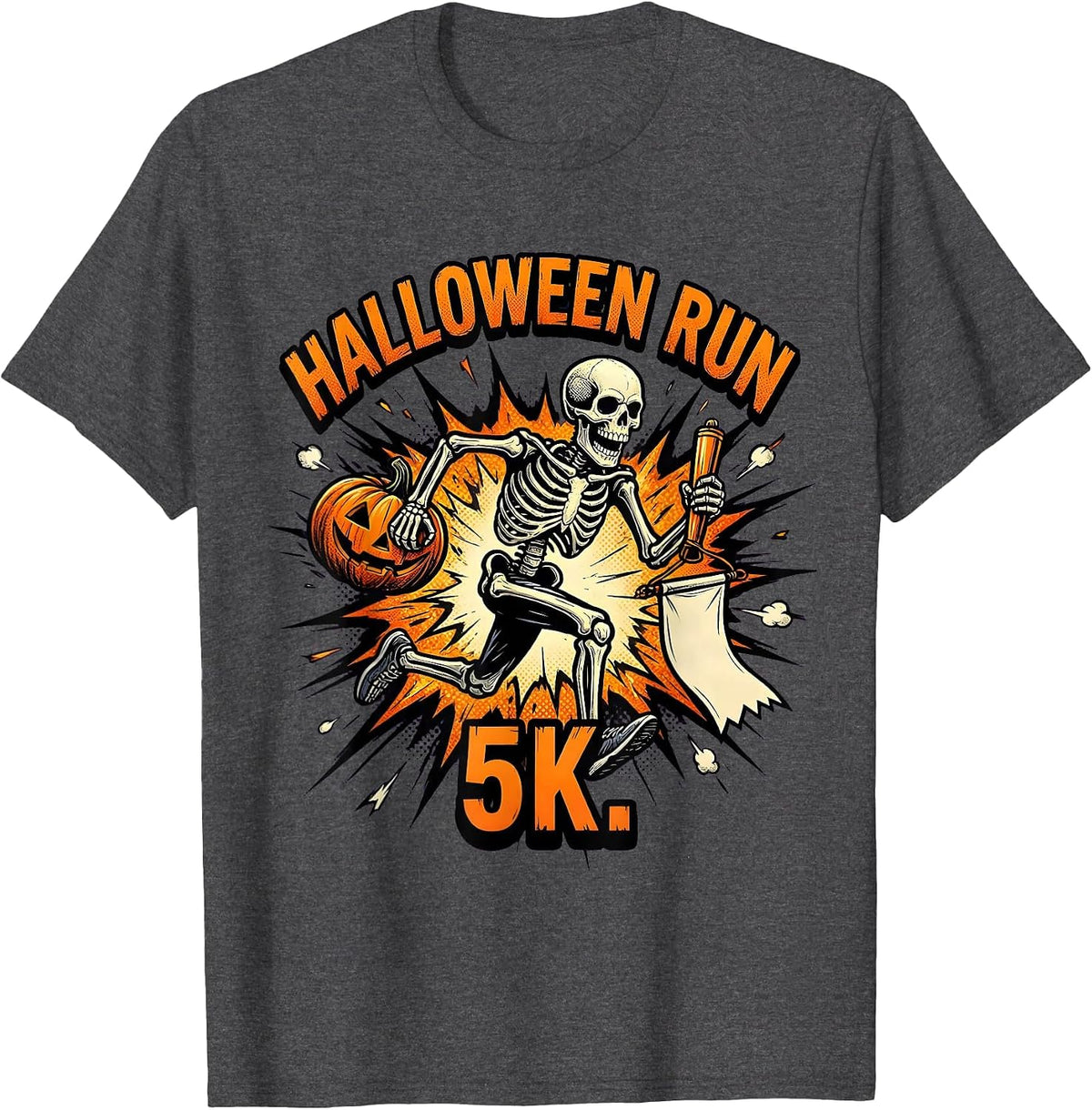 Halloween Run 5K Comic Book Skeleton Runner Funny Matching T-Shirt - Dark Heather Grey