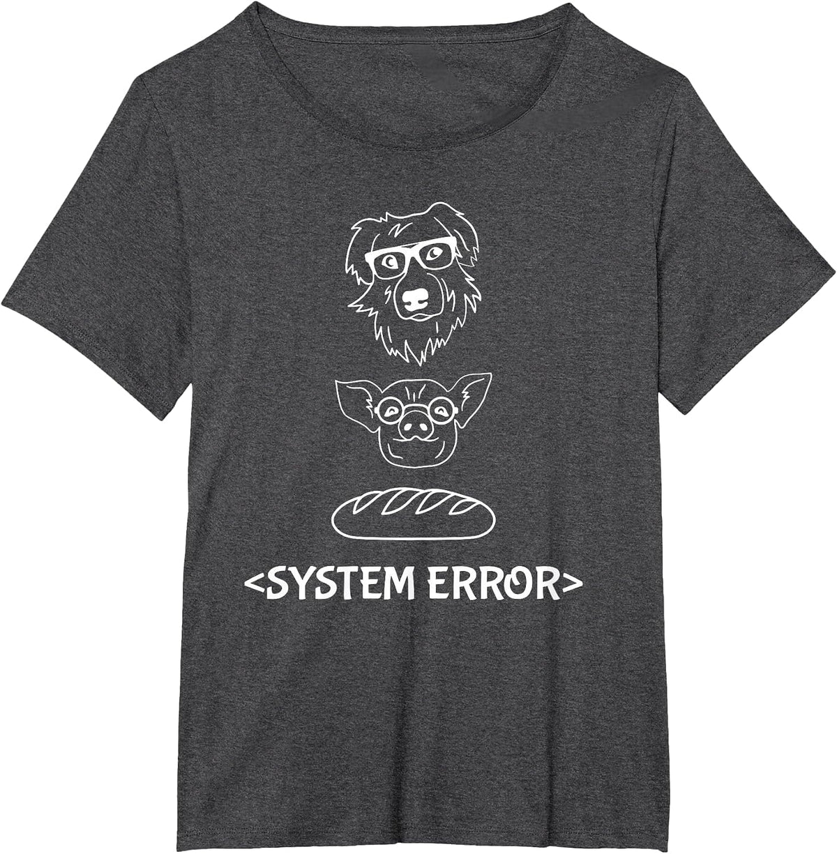 Dog Pig Loaf of Bread System Error Monchi the Pug Robot T-Shirt - Dark Heather Grey