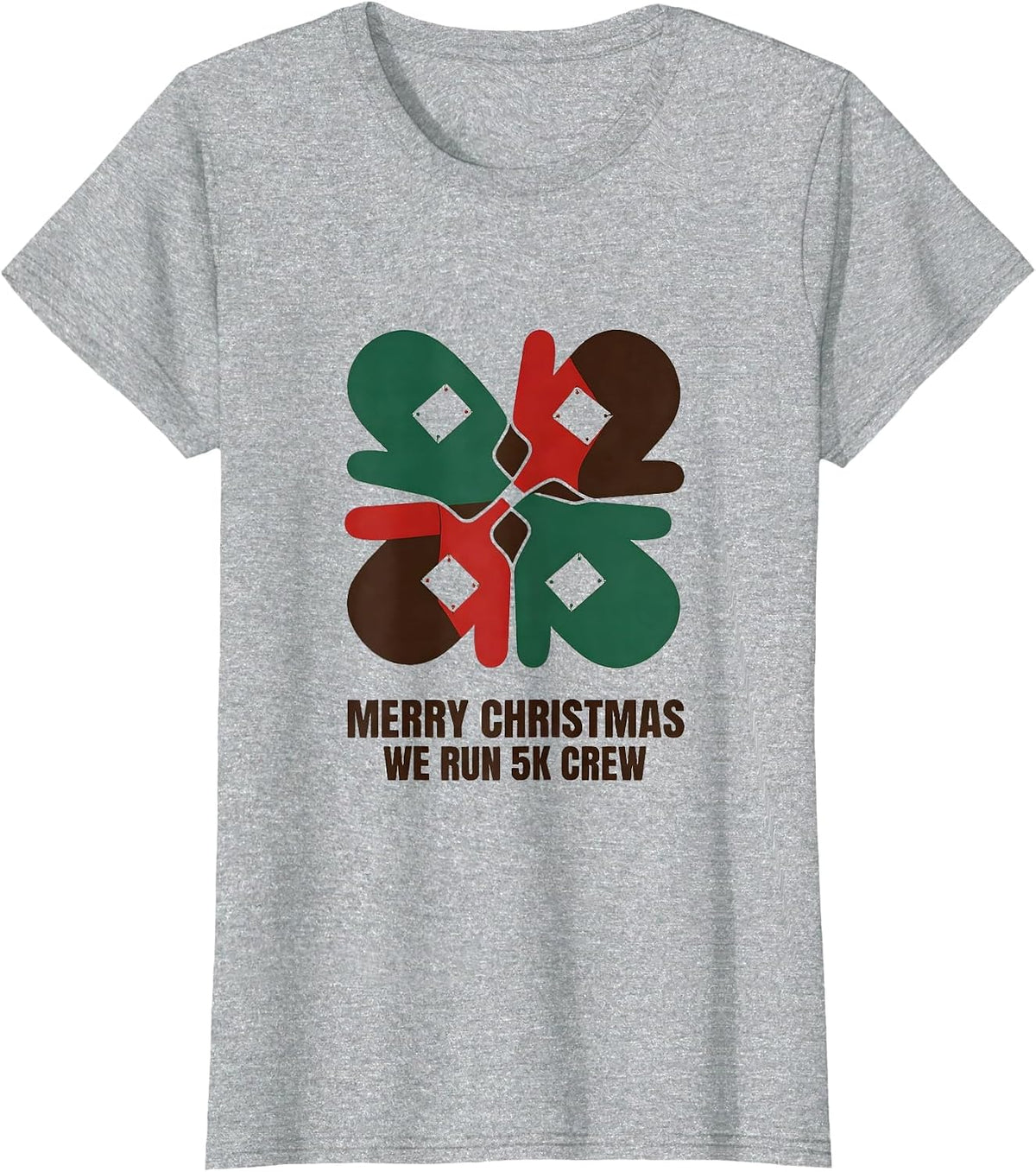 Merry Christmas, We Run 5K Crew Funny Running Squad Holiday T-Shirt - Heather Grey