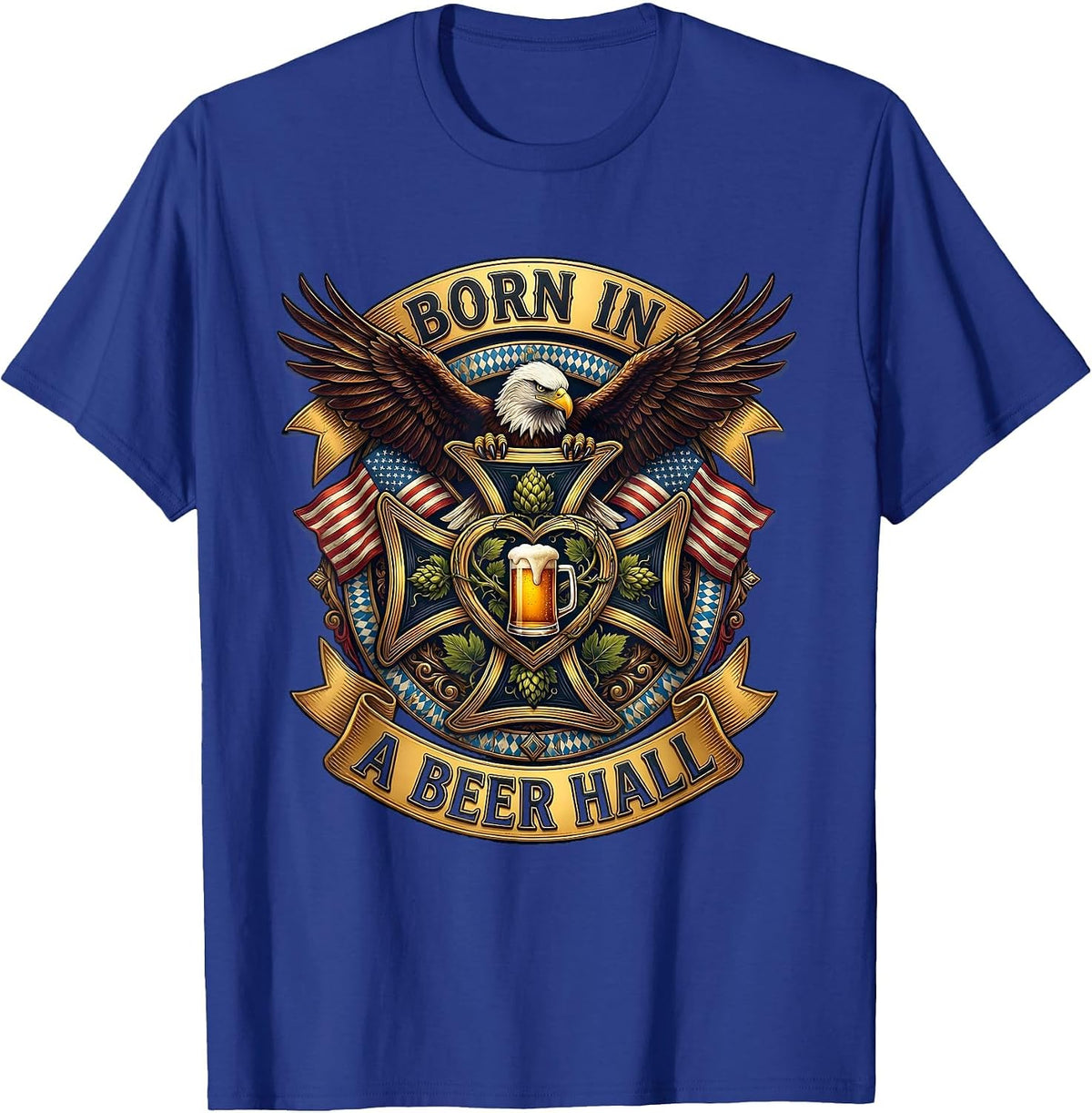 Men's Born in a Beer Hall Oktoberfest Design T-Shirt - Royal Blue