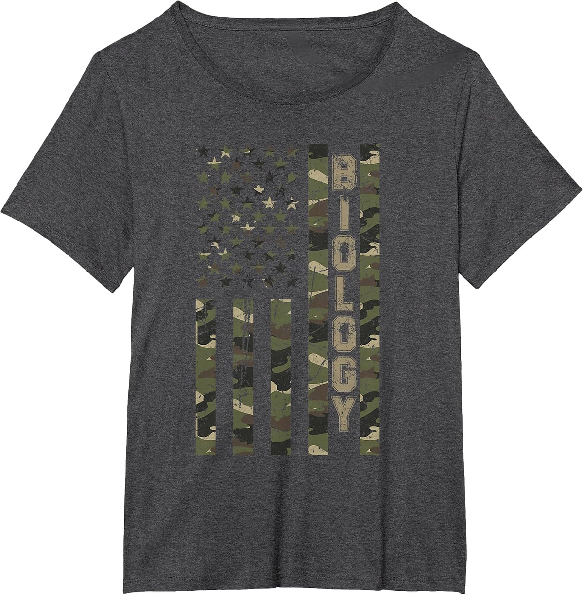 Biology United States Distressed Camo w US Flag T-Shirt - Dark Heather Grey