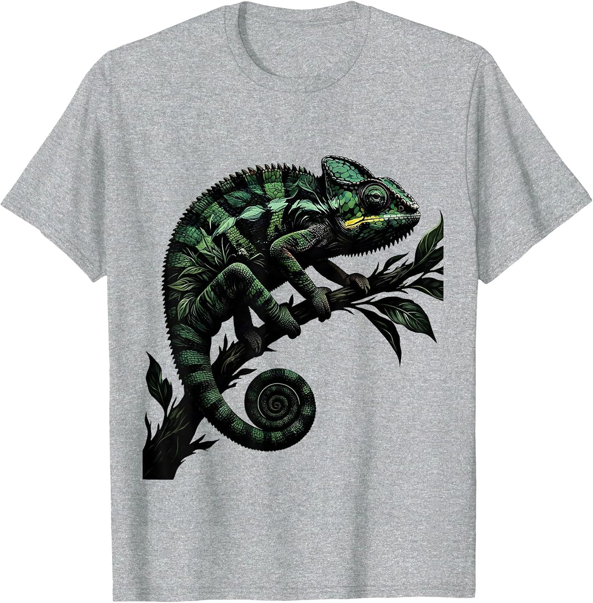 Men's Chameleon Camouflage Leafy Branch Nature Art T-Shirt - Heather Grey