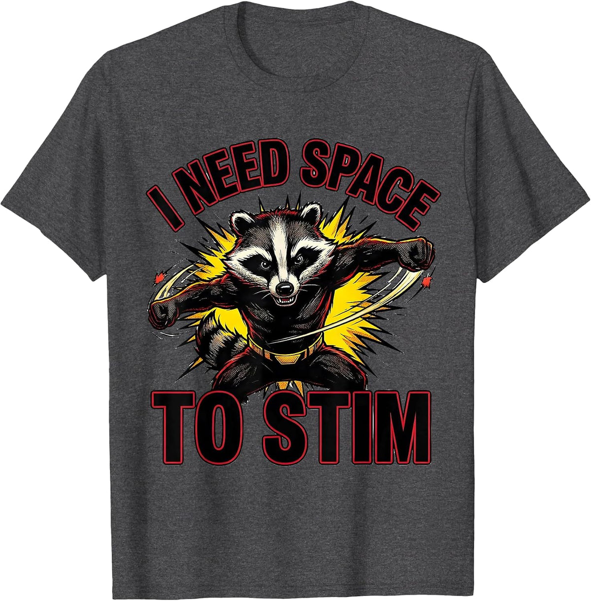 I Need Space To Stim Comic Book Autism Awareness T-Shirt - Dark Heather Grey