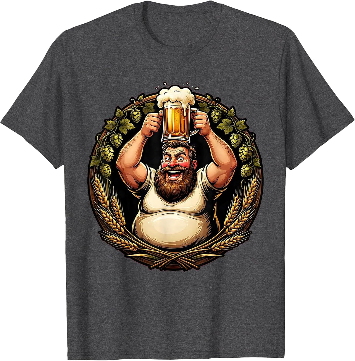 Men's Prost Bearded Tankard Raise Celebration Graphic T-Shirt - Dark Heather Grey