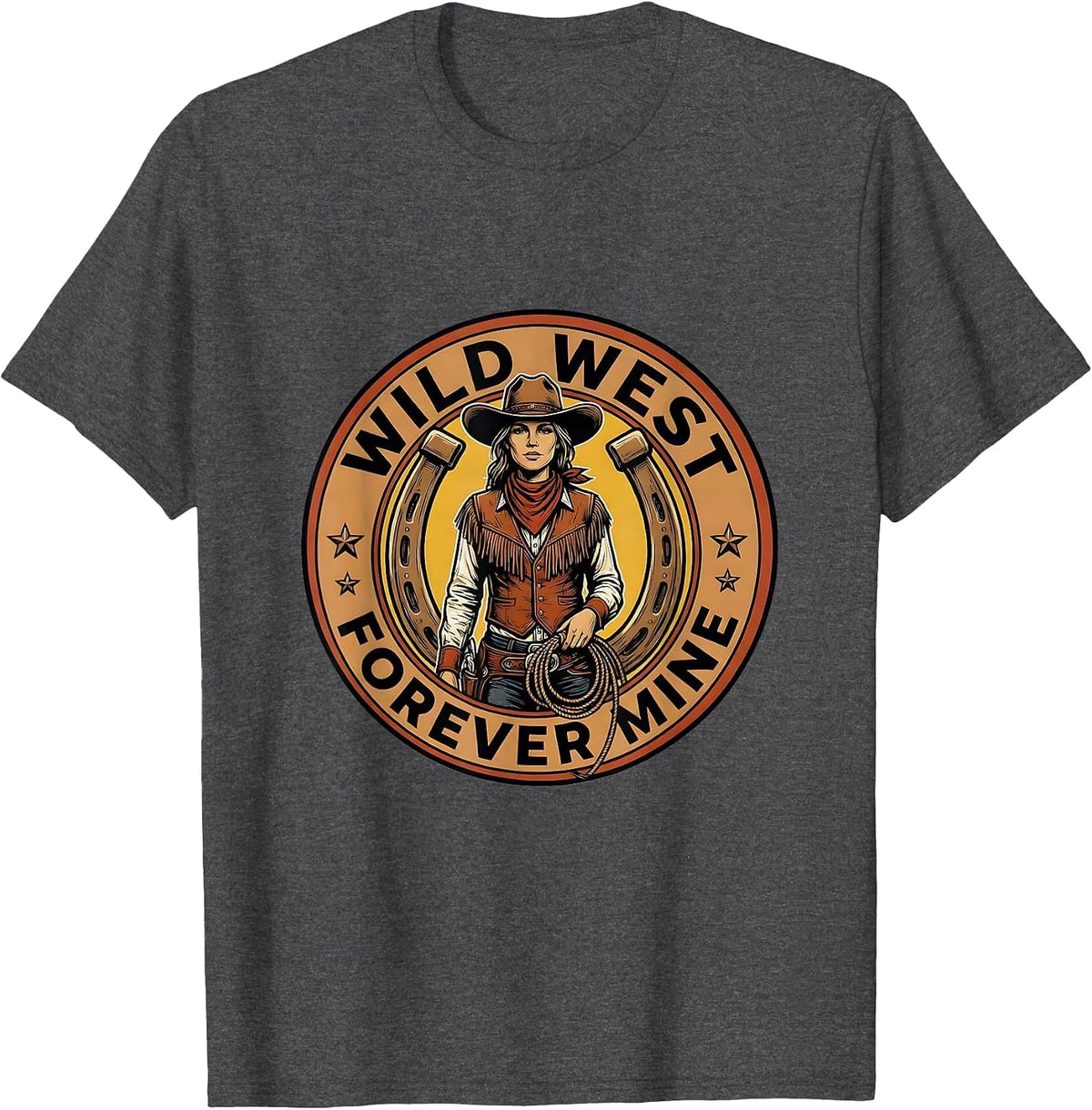 Wild West Forever Mine Cowgirl Graphic Design T-Shirt - Dark Heather Grey