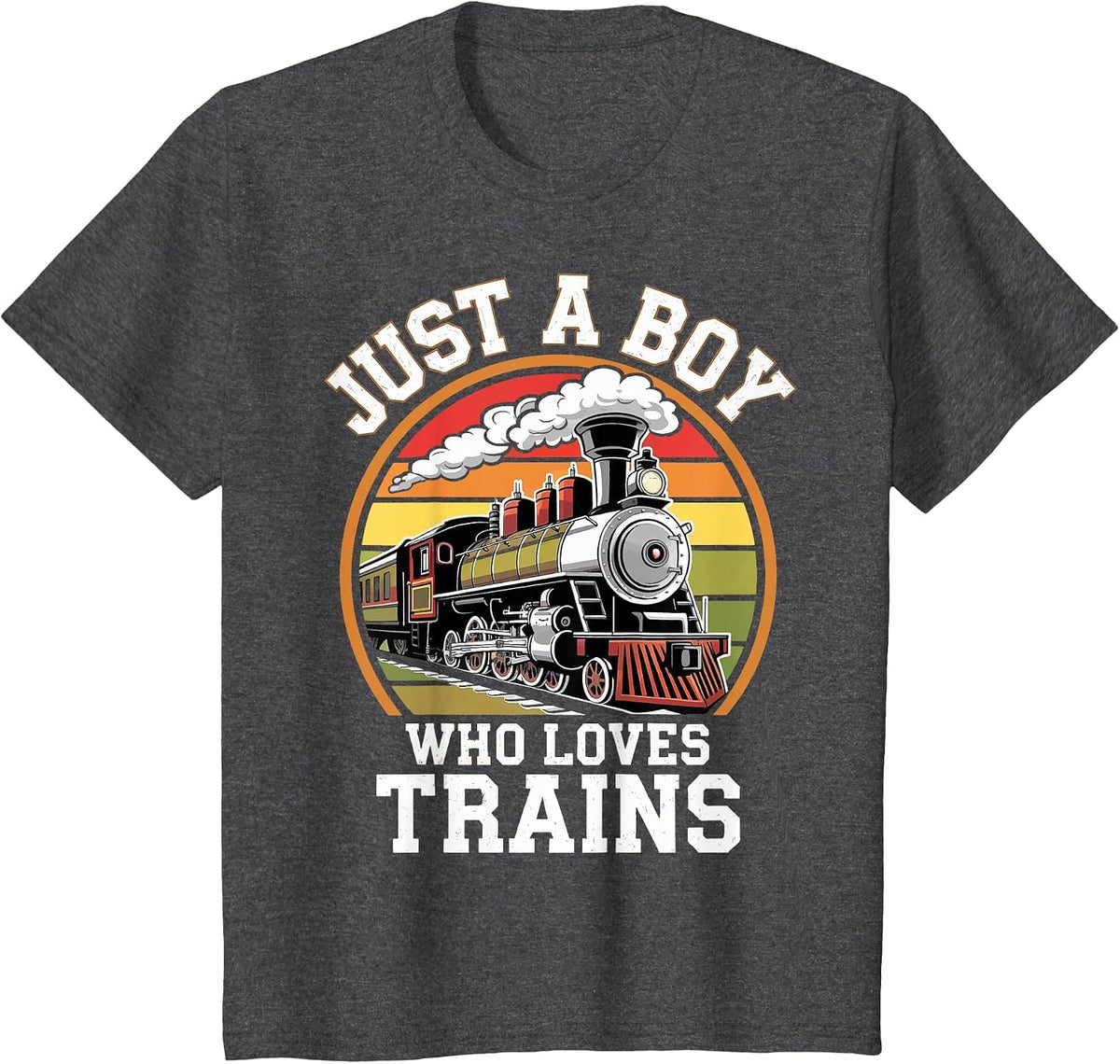 Kids Just A Boy Who Loves Trains T-Shirt - Dark Heather Grey