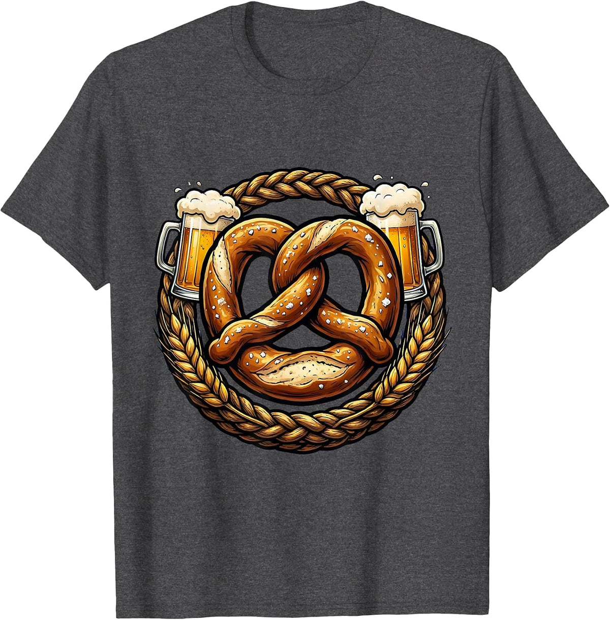 Men's Bold Pretzel Graphic Oktoberfest Design T-Shirt - Dark Heather Grey