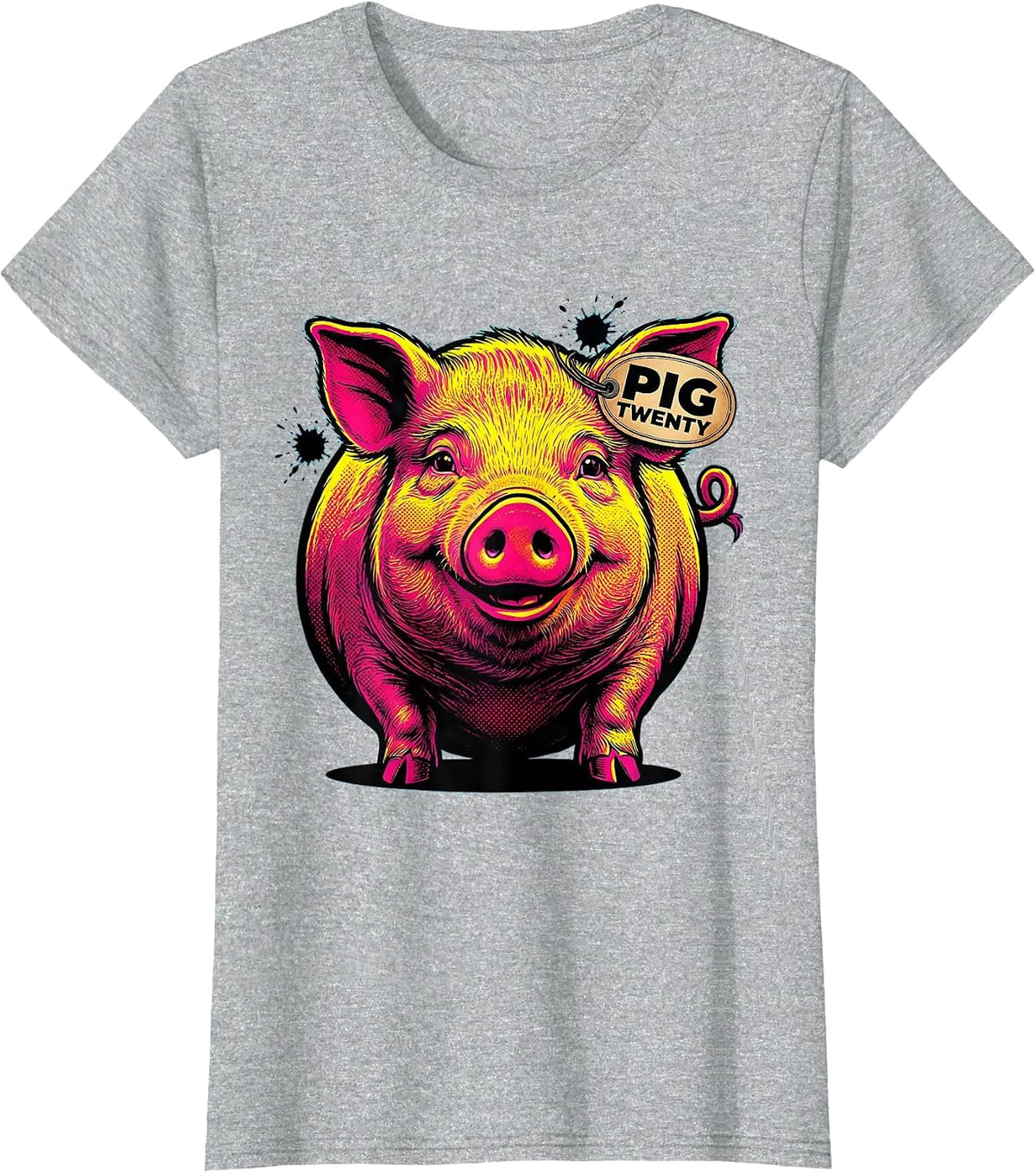 Women's Pig Twenty Pop Art Funny Pig Lover Novelty Humor T-Shirt - Heather Grey