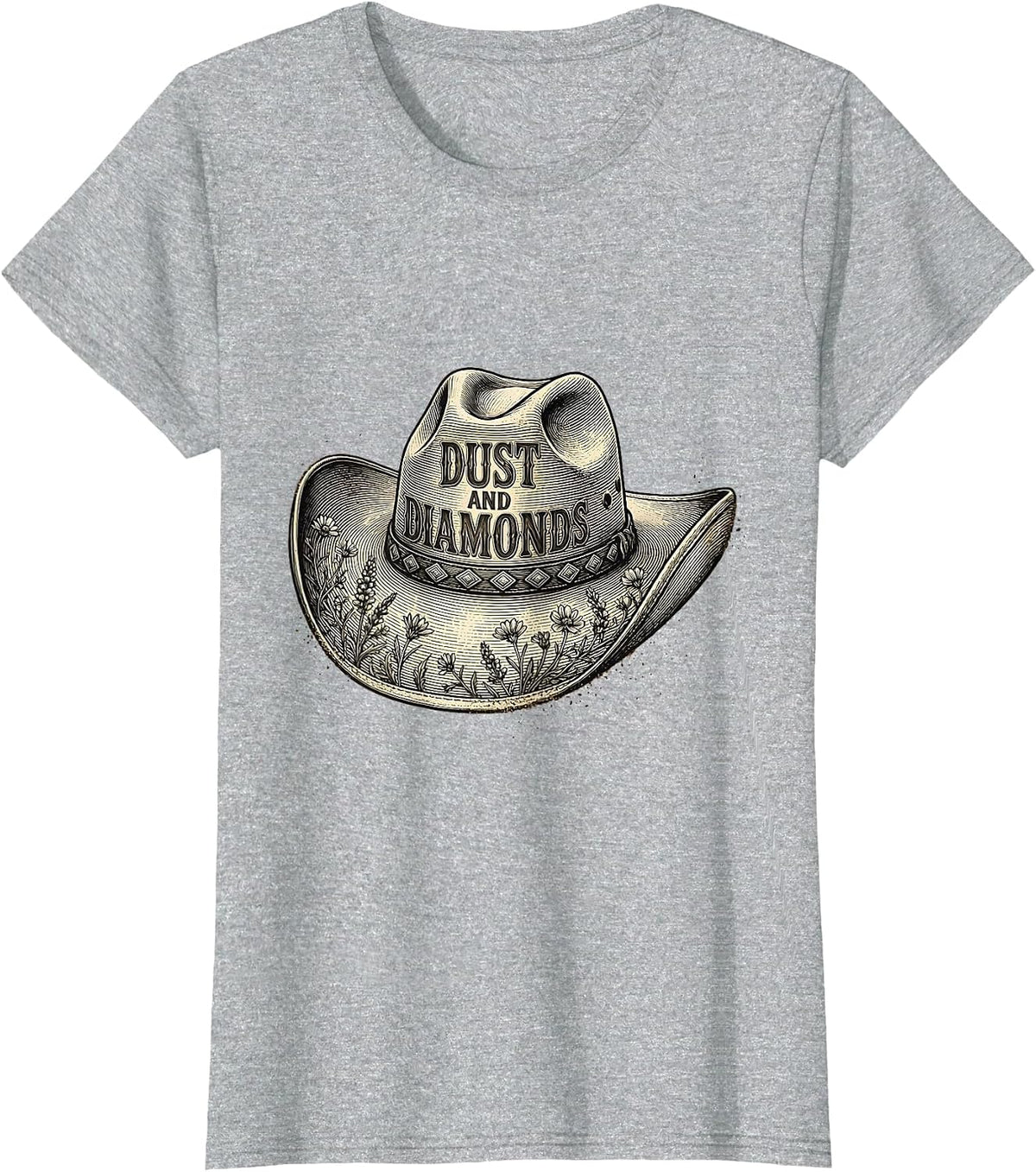 Women's Dust and Diamonds Cowgirl Western Design T-Shirt - Heather Grey