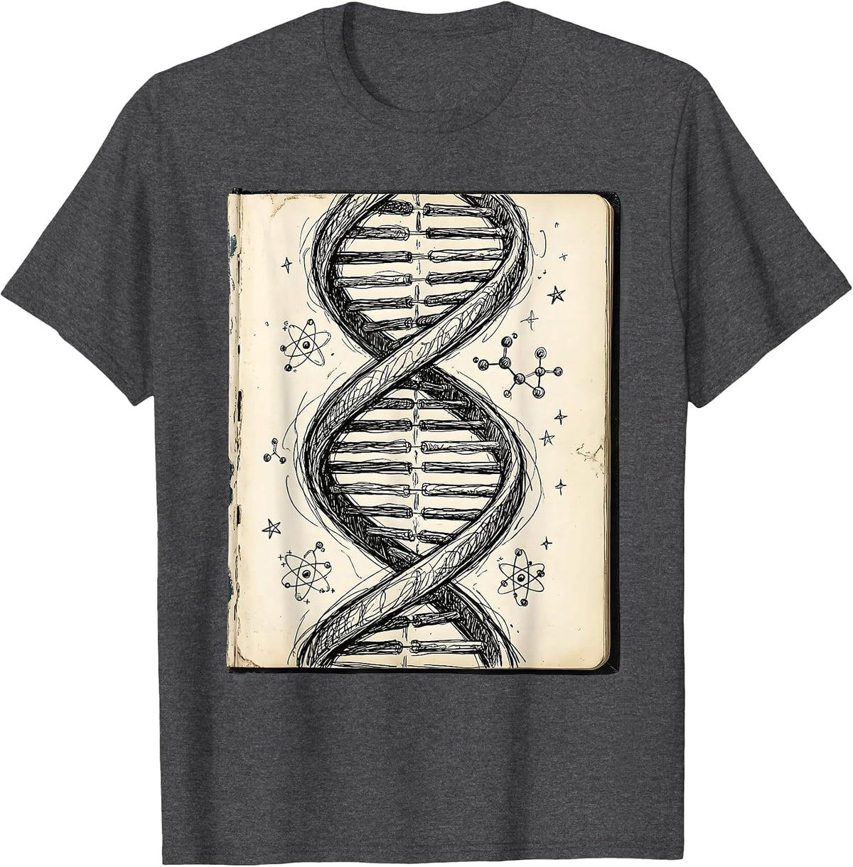 DNA Double Helix Science Teacher Graphic T-Shirt - Dark Heather Grey