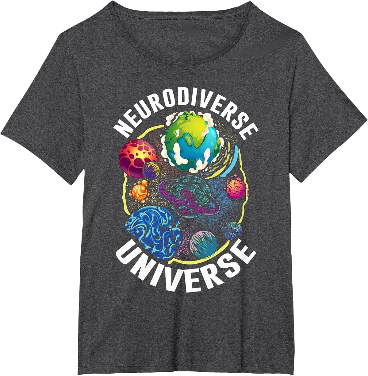 Neurodiverse Universe Embrace Neurodiversity ADHD Autism ASD T-Shirt - Dark Heather Grey