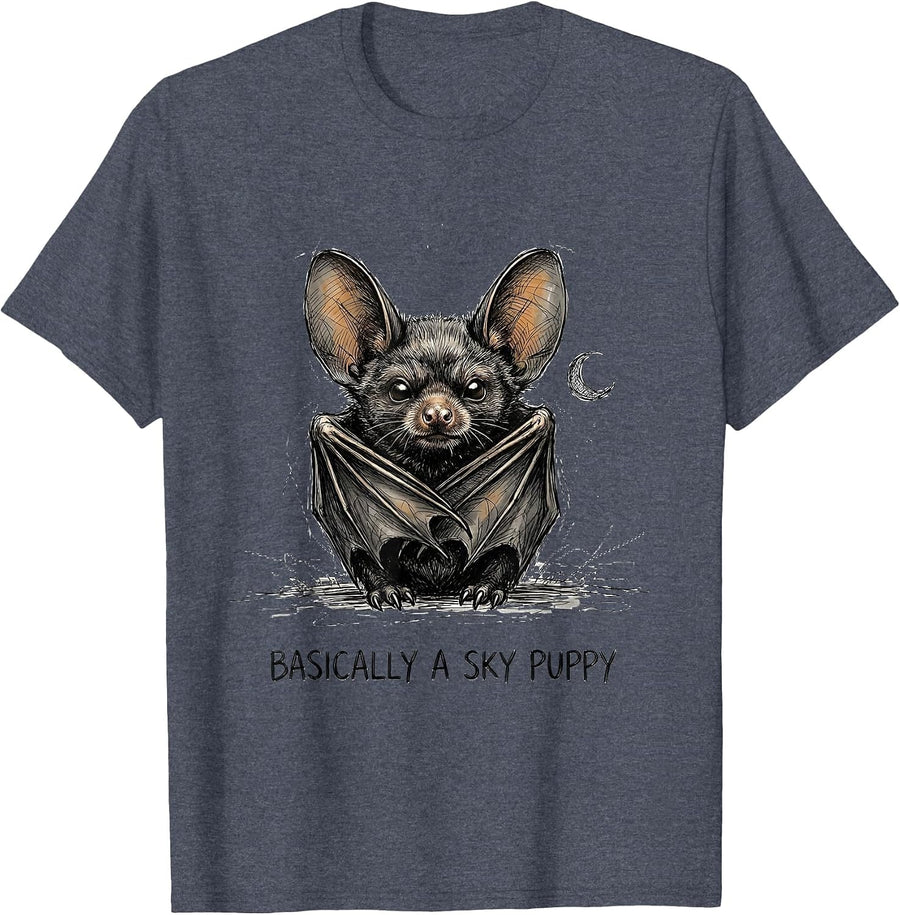 Basically A Sky Puppy Funny Bat Lover Halloween Nature T-Shirt - Heather Blue
