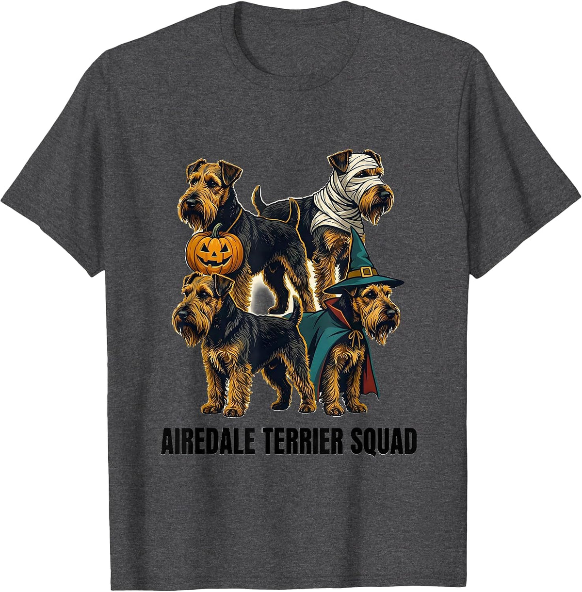 Airedale Terrier Squad Halloween Dog Owner Breed Costume T-Shirt - Dark Heather Grey