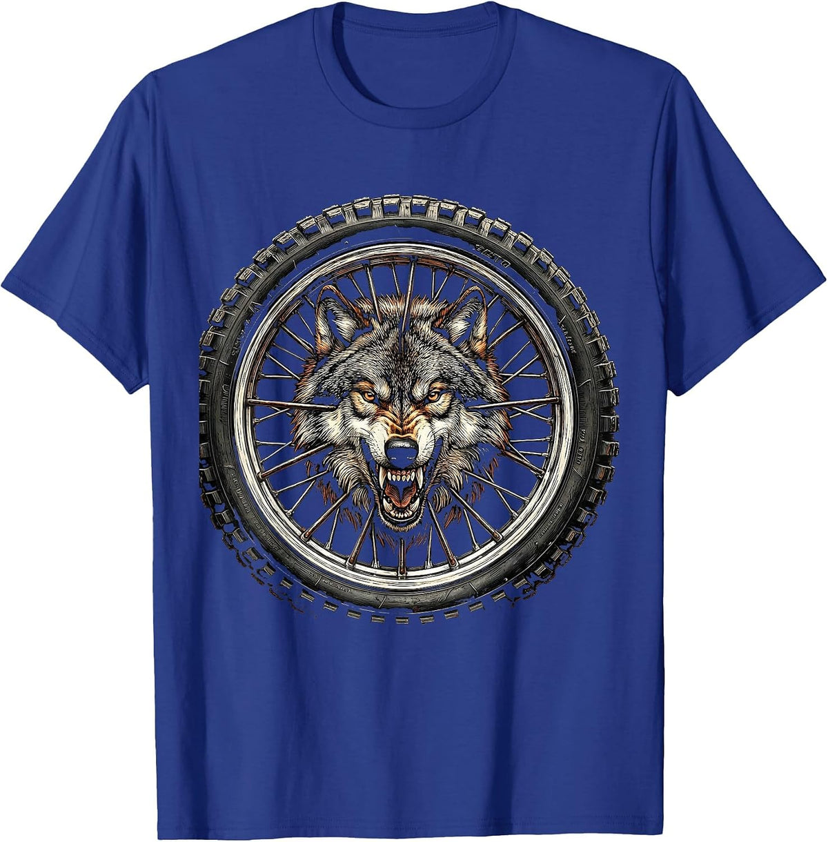 Men's Wolf Head Motorcycle Wheel Biker Graphic T-Shirt - Royal Blue