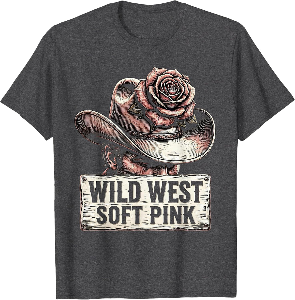 Men's Wild West Pink Cowgirl Graphic Design T-Shirt - Dark Heather Grey