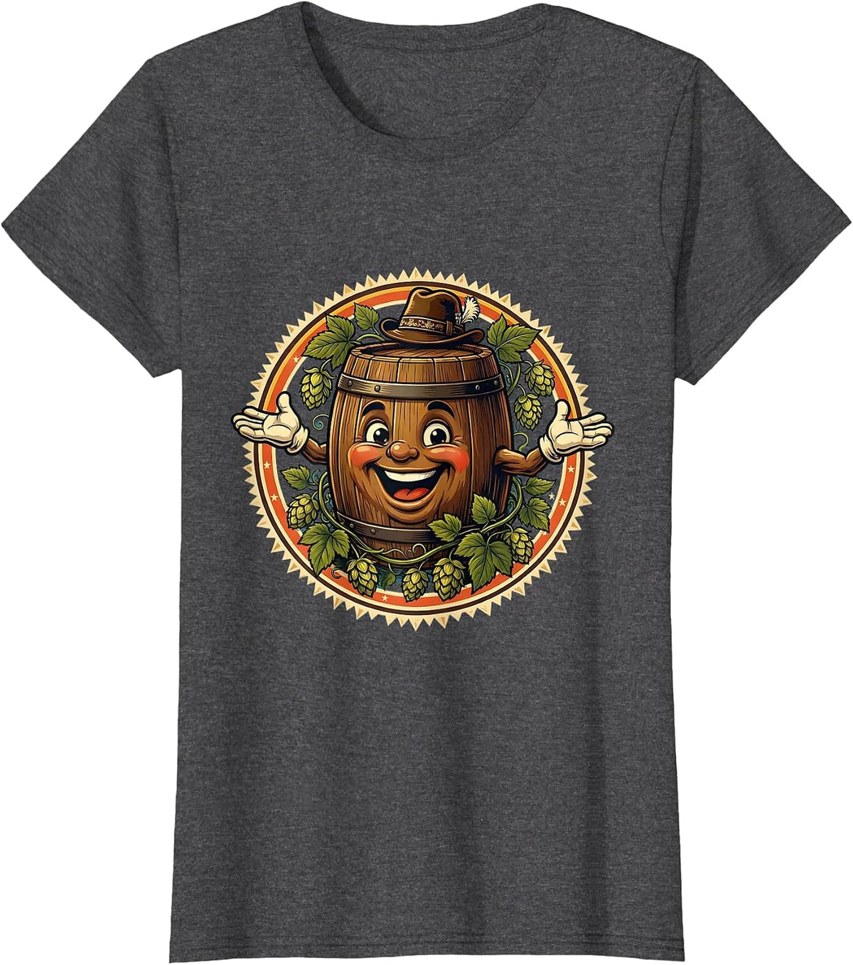 Women's Oktoberfest Hop Vine and Barrel Graphic T-Shirt - Dark Heather Grey