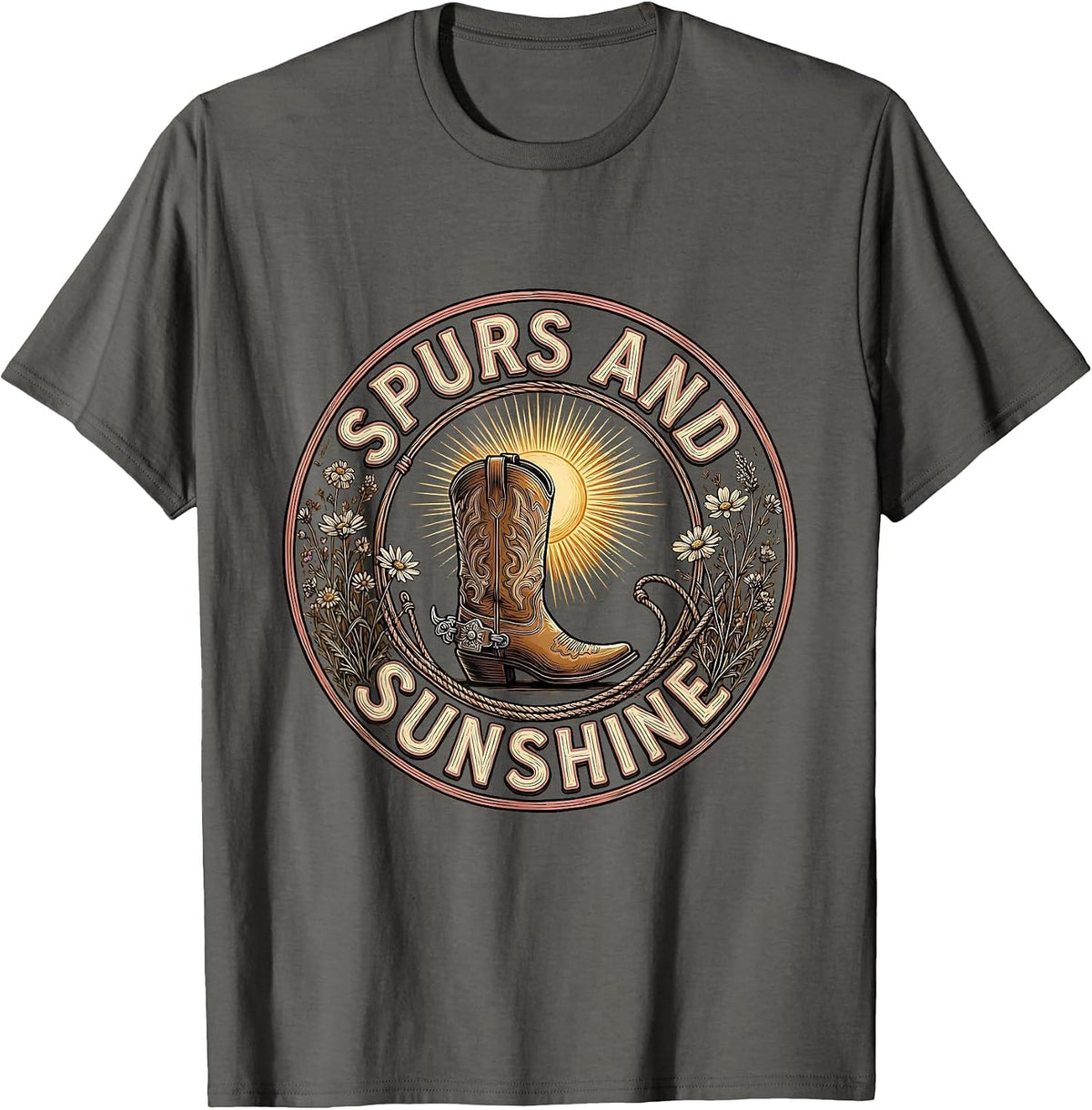 Men's Spurs and Sunshine Western Design T-Shirt - Asphalt Grey