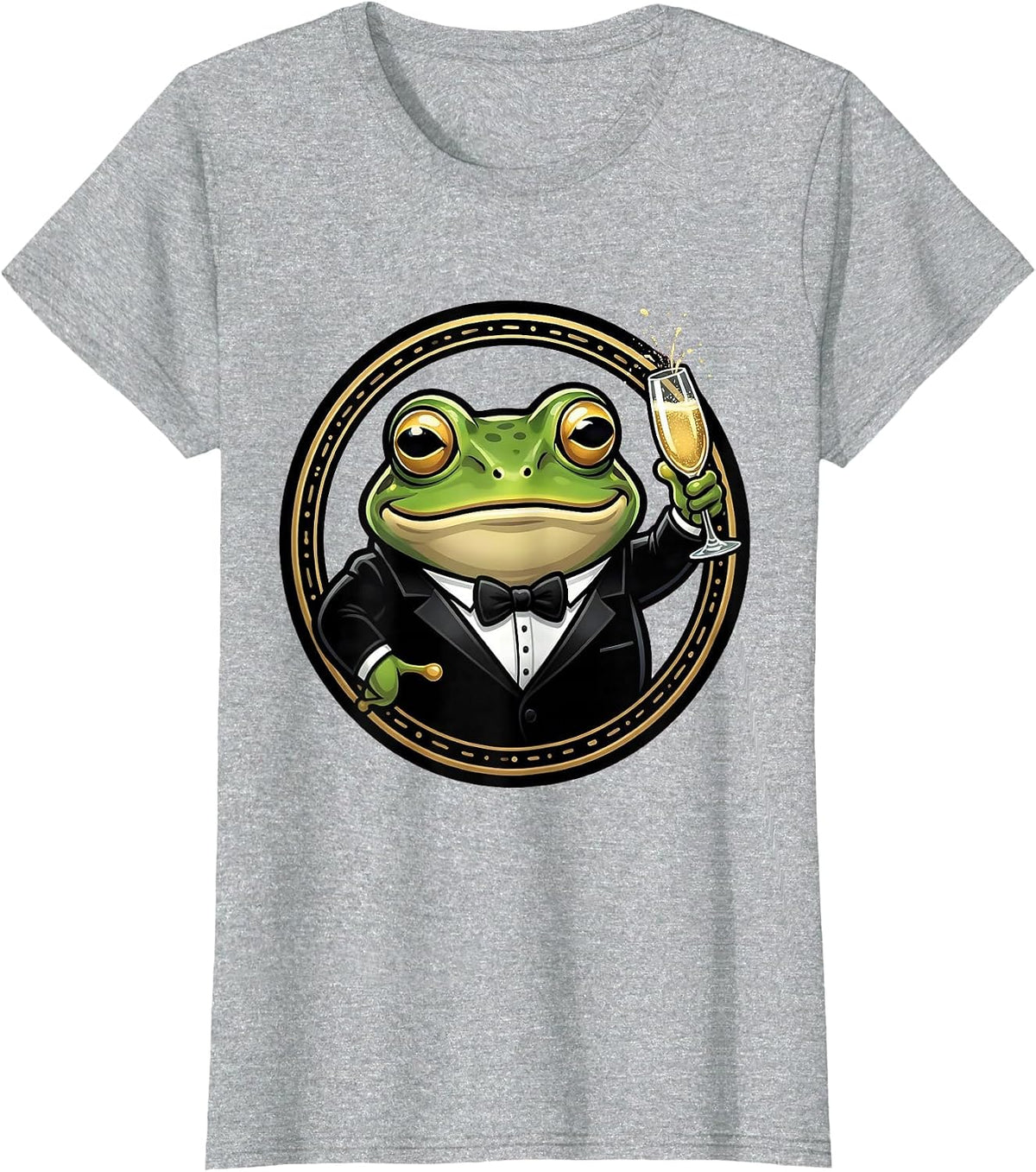Dapper Frog in Tuxedo with Champagne Glass T-Shirt - Heather Grey