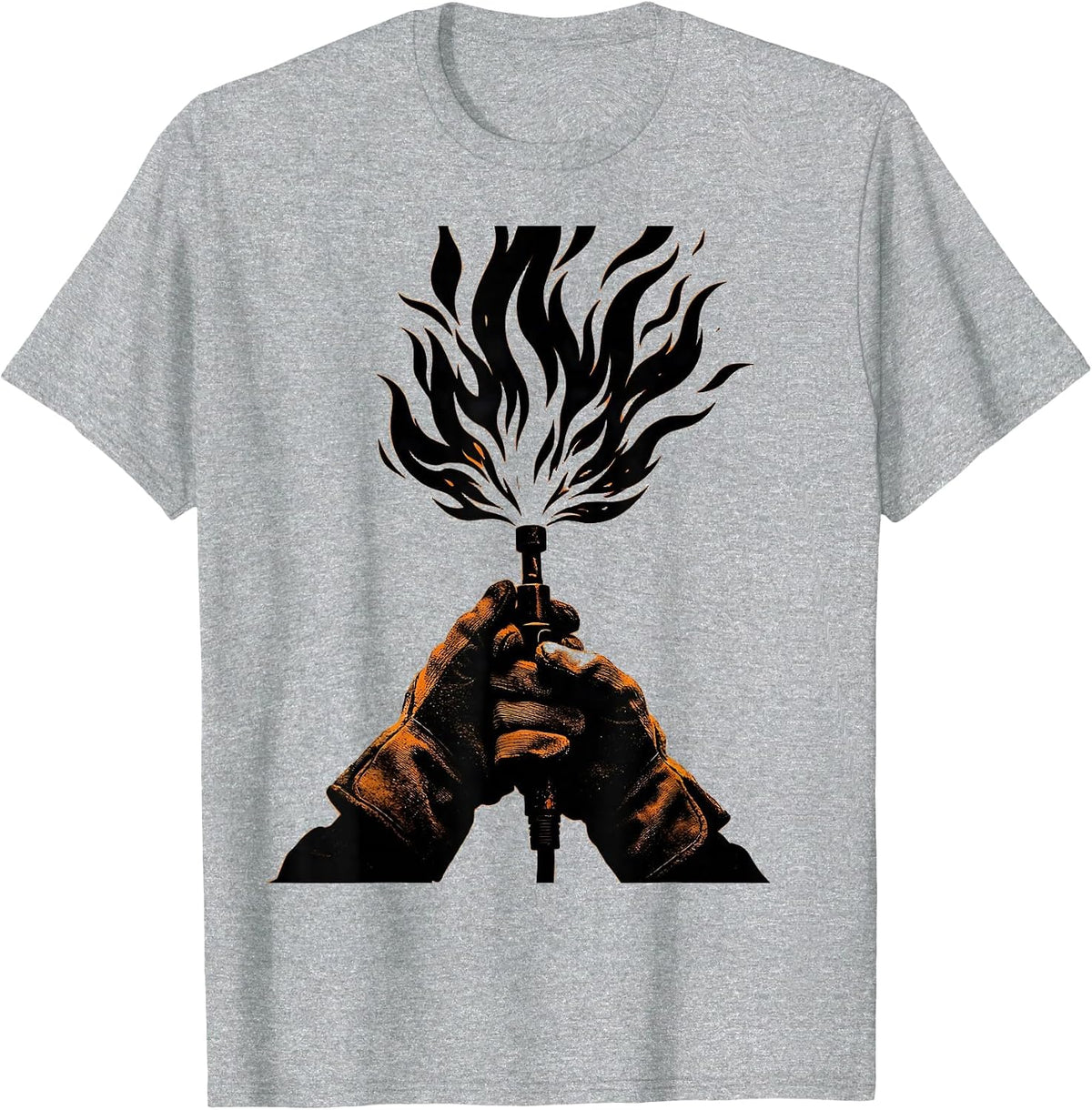 Men's Welder Gloved Hands Gripping Torch Flame Graphic T-Shirt - Heather Grey