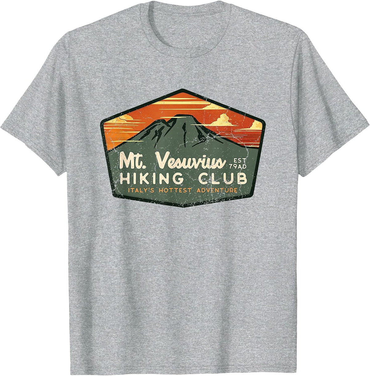 Retro Vesuvius Hiking Tourism for Italy Travel Vintage Tee T-Shirt - Heather Grey