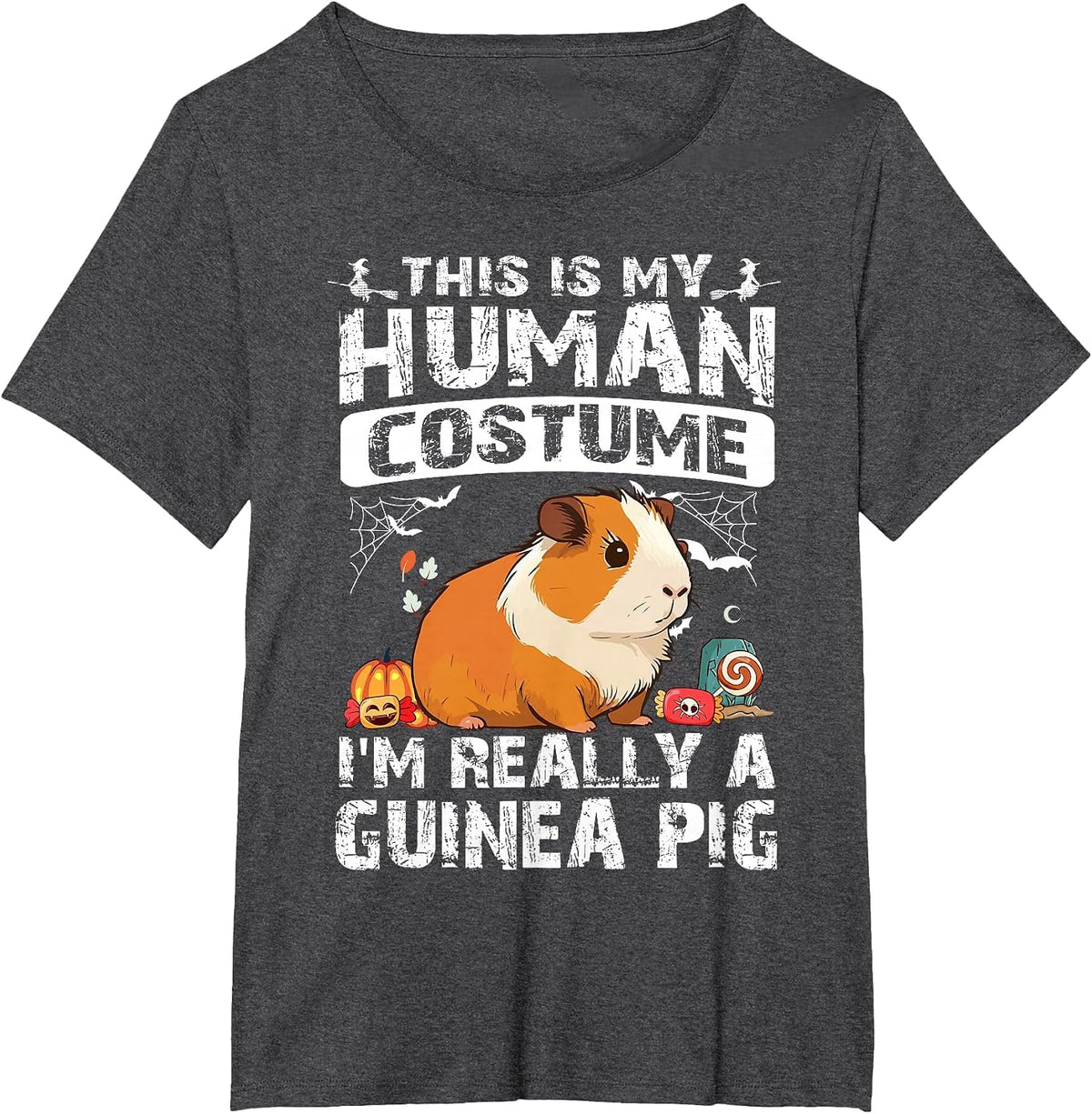 This is My Human Costume I'm Really A Guinea Pig Halloween T-Shirt - Dark Heather Grey