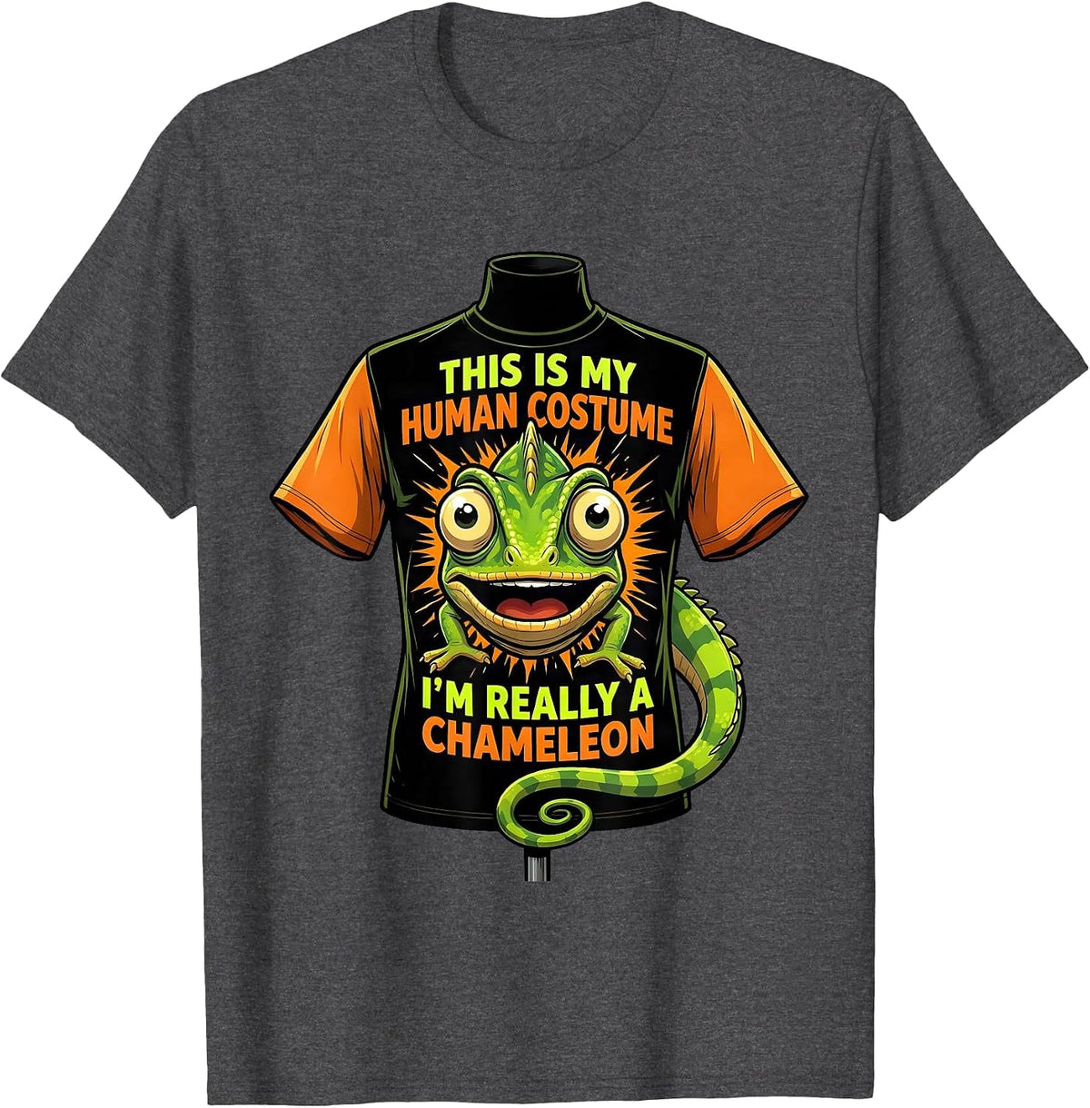 Men's This Is My Human Costume I'm Really A Chameleon Funny T-Shirt - Dark Heather Grey
