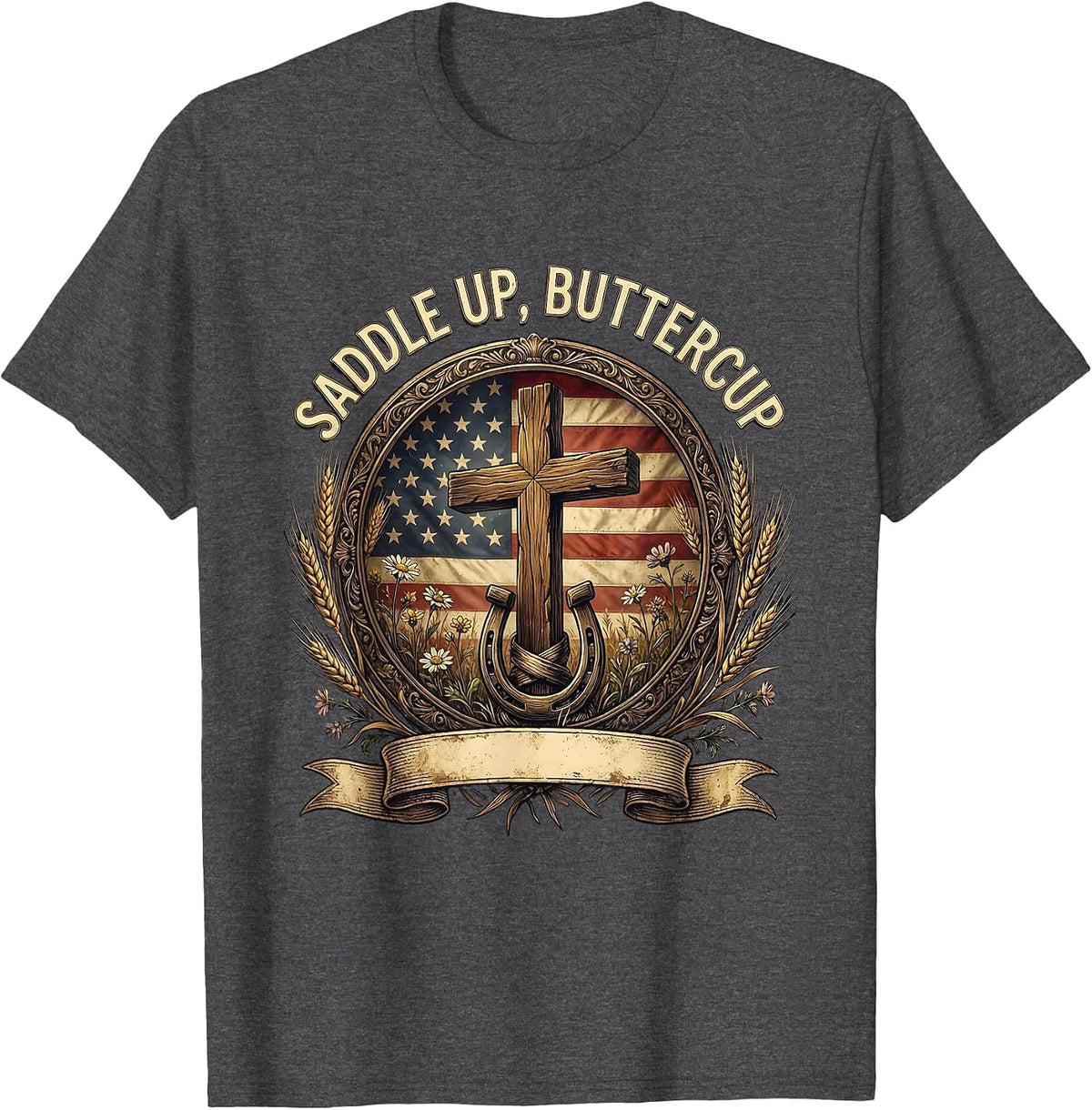 Men's Saddle Up Buttercup Country Women Design T-Shirt - Dark Heather Grey