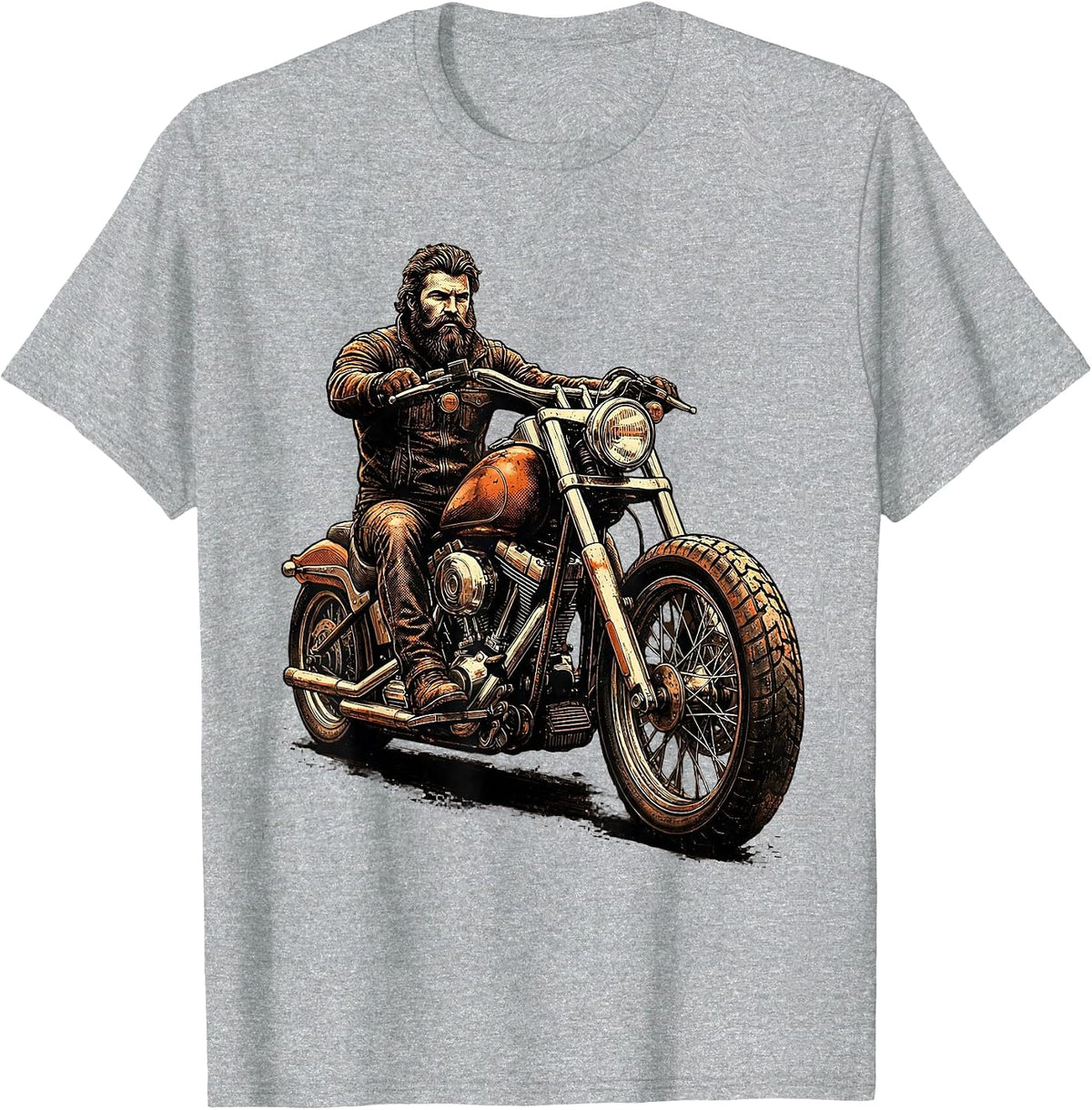 Men's Vintage Bearded Biker Chopper Motorcycle Graphic T-Shirt - Heather Grey
