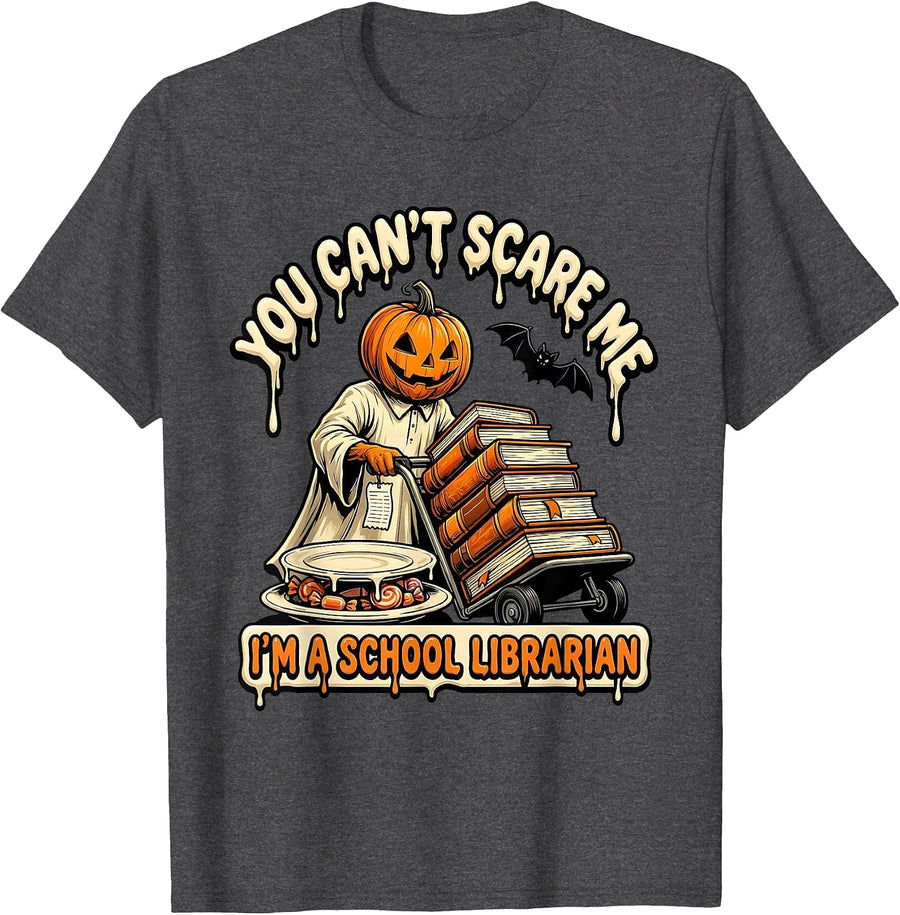 Men's You Can't Scare Me I'm a School Librarian Halloween T-Shirt - Dark Heather Grey