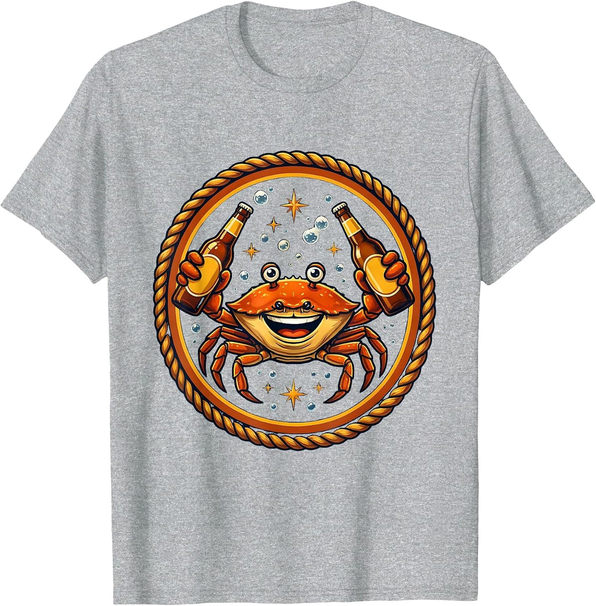 Men's Happy Hour Crab Holding a Cold Beer Illustration T-Shirt - Heather Grey